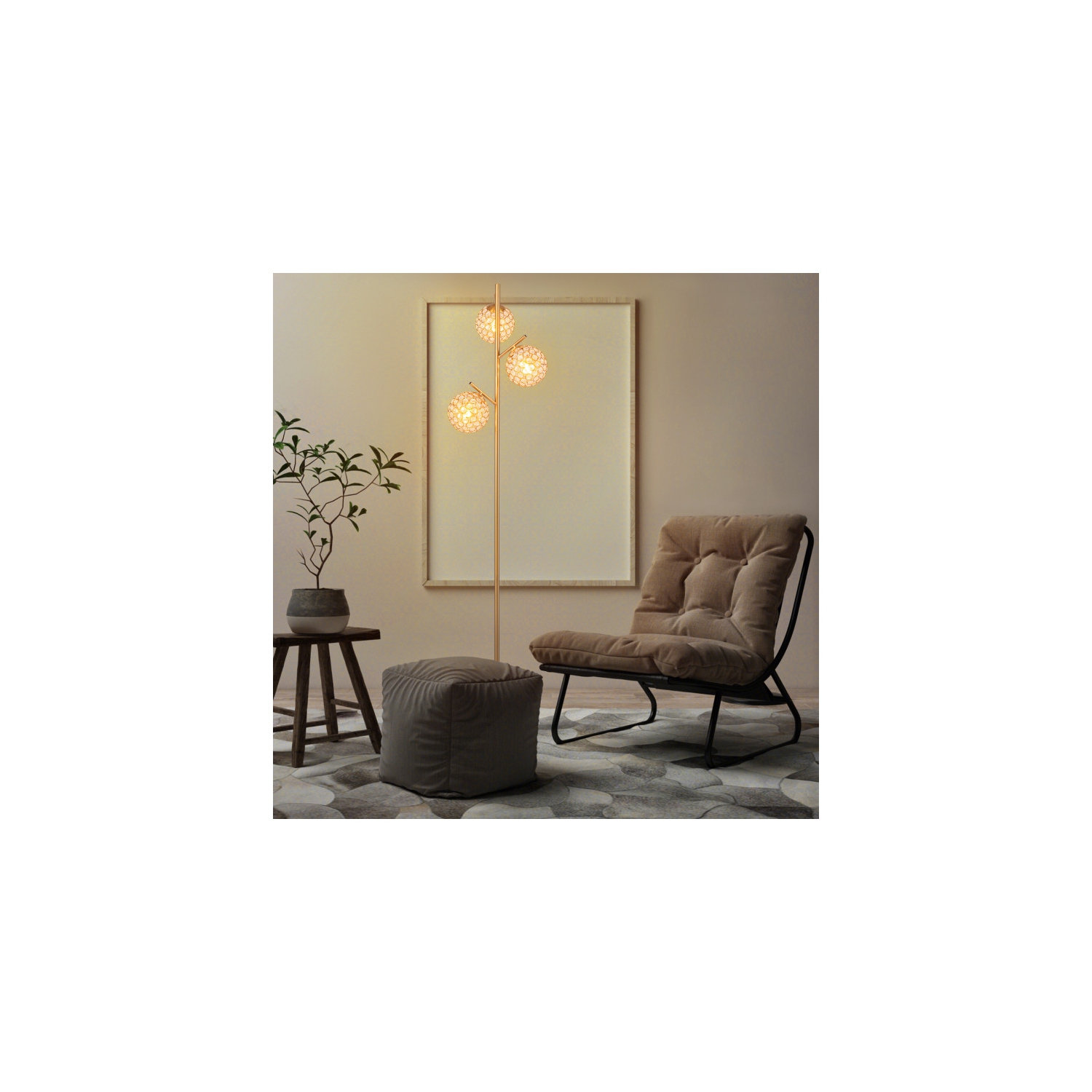 Lampadaire debout à 3 globes avec interrupteur au pied et douilles d'ampoule E26