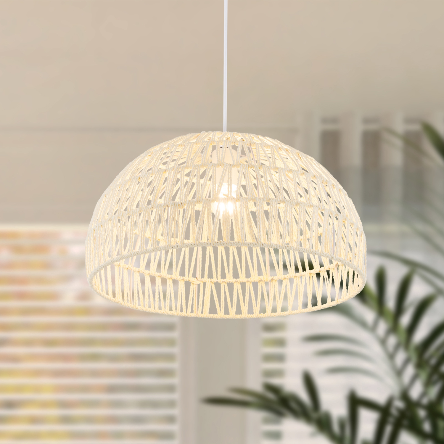 Lampe suspendue réglable en rotin avec corde suspendue pour un style champêtre