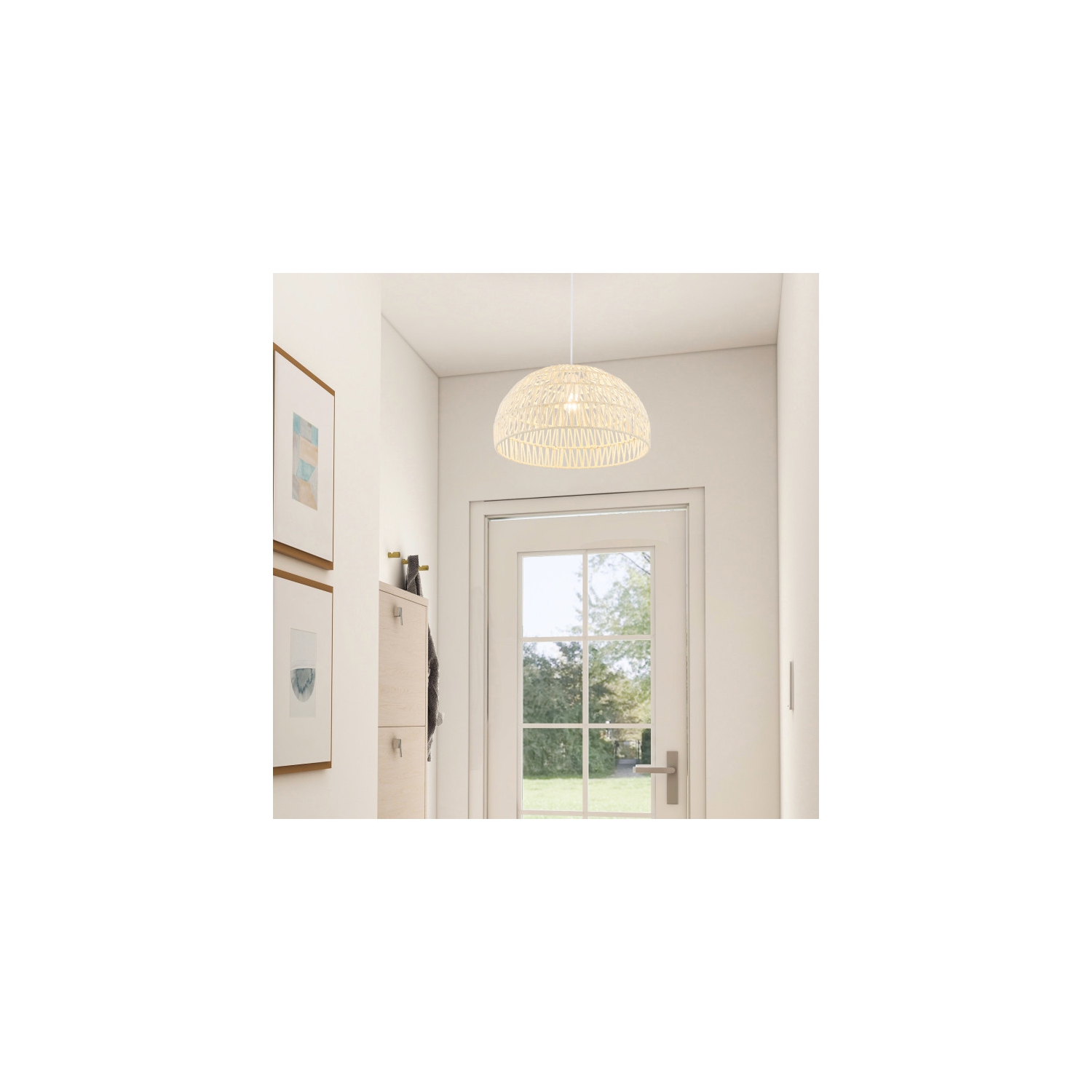 Lampe suspendue réglable en rotin avec corde suspendue pour un style champêtre