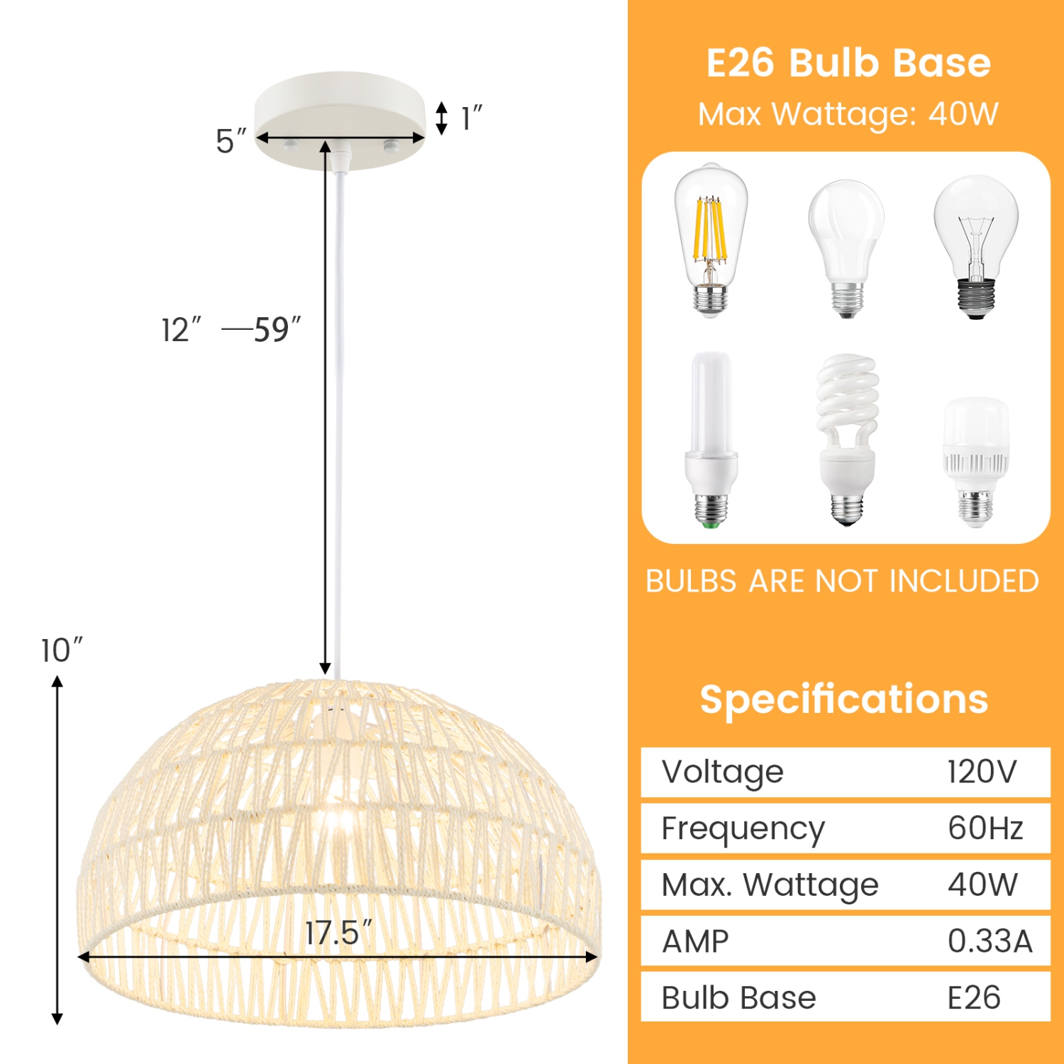 Lampe suspendue réglable en rotin avec corde suspendue pour un style champêtre