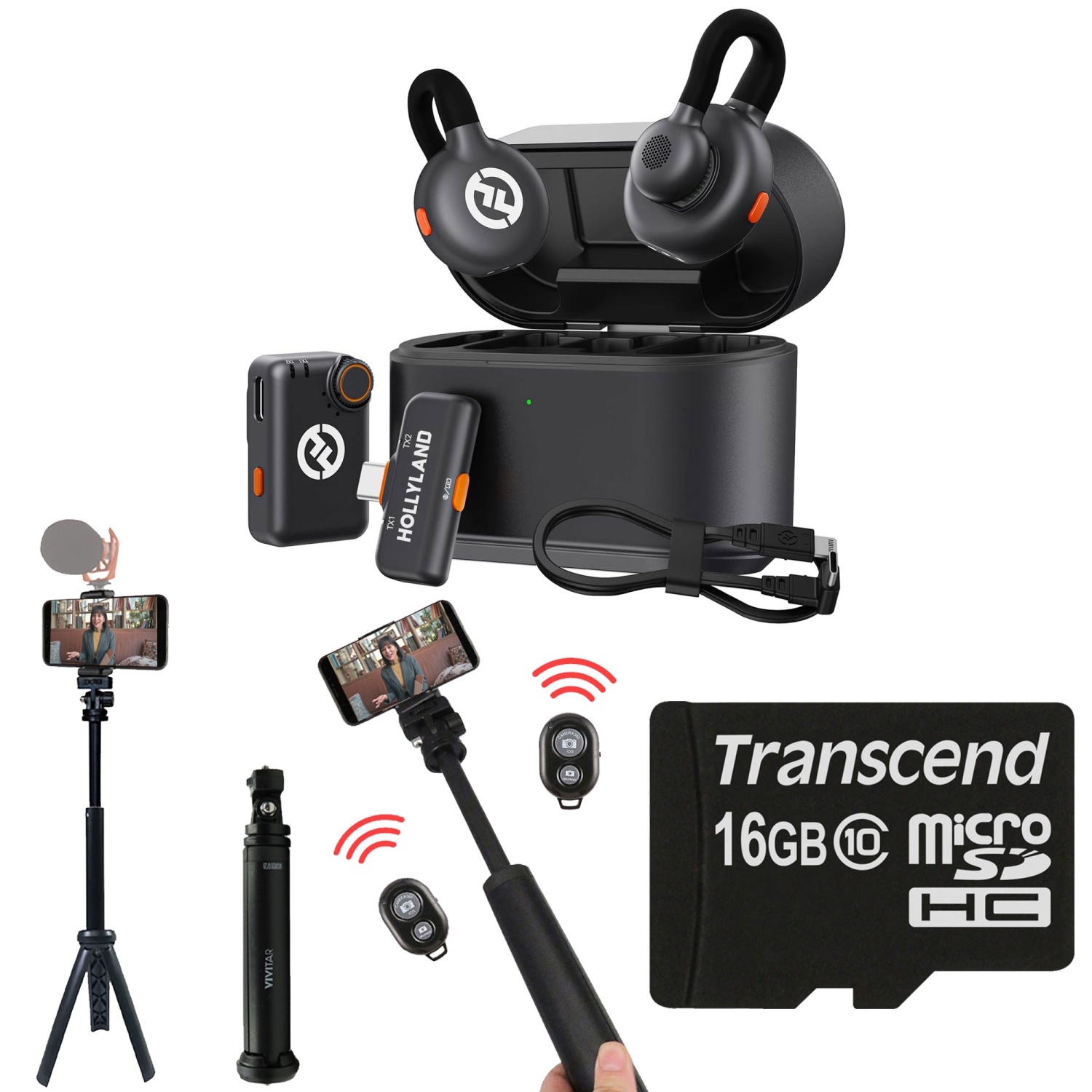 Système de micro combiné LARK M2S de Hollyland avec trousse de création de contenu USB-C à Lightning