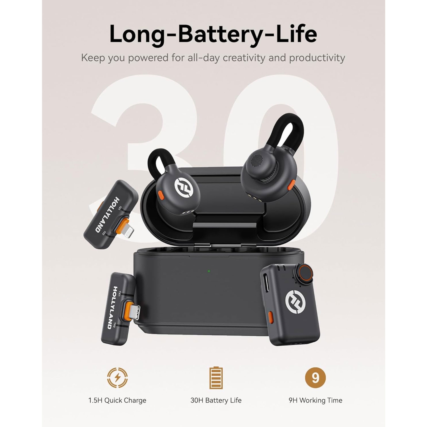 Ensemble avec microphone combiné Hollyland Lark M2S Ultimate pour iPhone/appareil photo/Android/PC