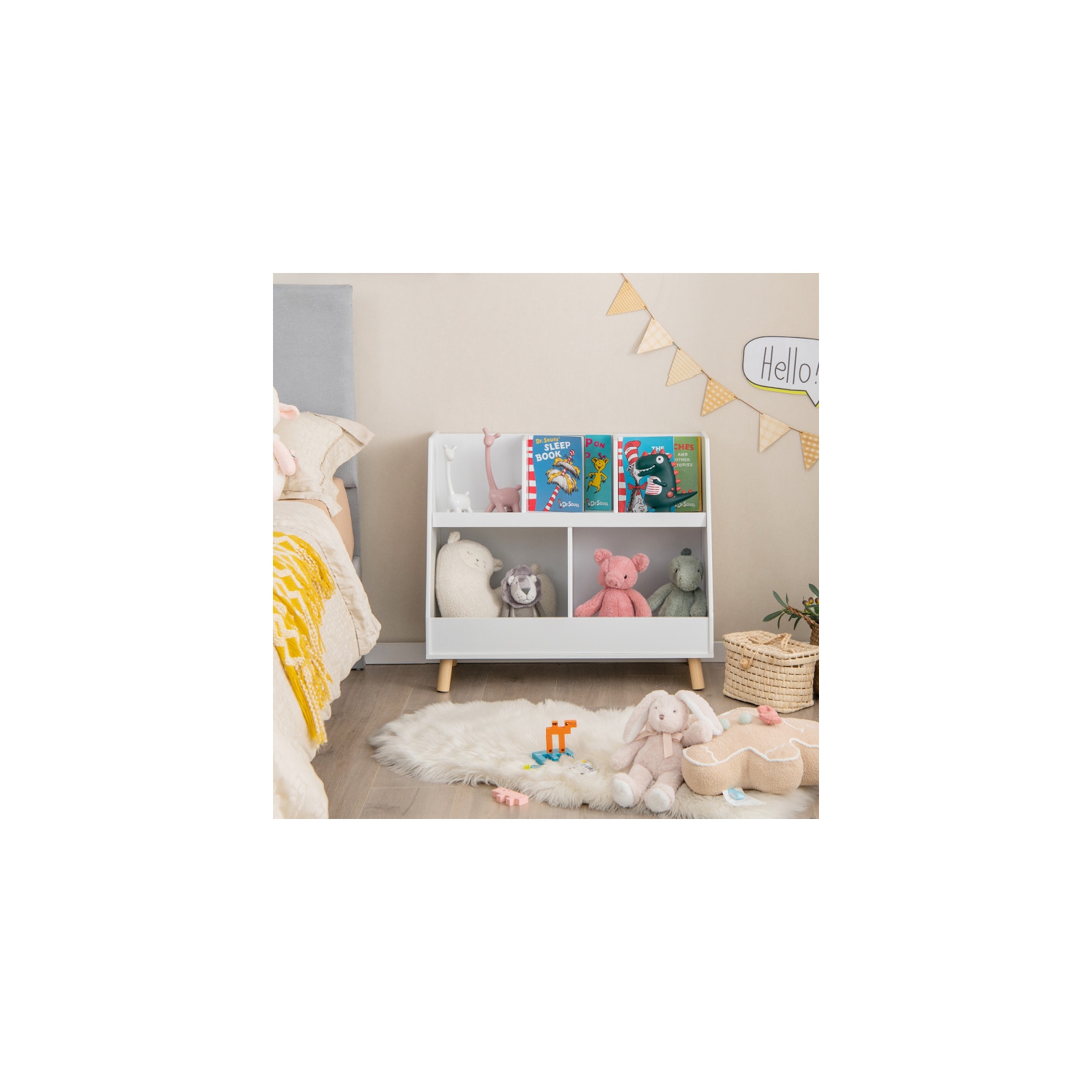 Kids Toy Organizer and 5-Cube Bookshelf with Secure Anti-Tipping Device