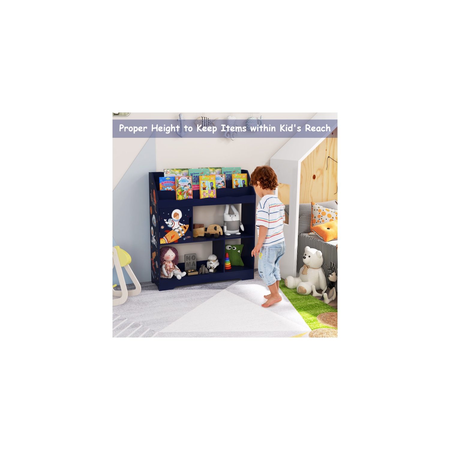 Kids Toy Storage Organizer with Bookshelf and Cabinet for Playroom