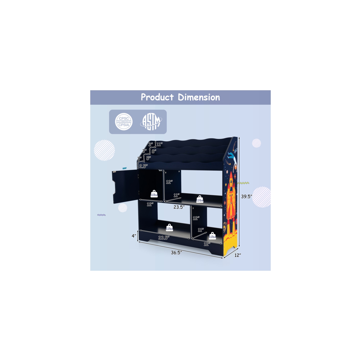 Kids Toy Storage Organizer with Bookshelf and Cabinet for Playroom