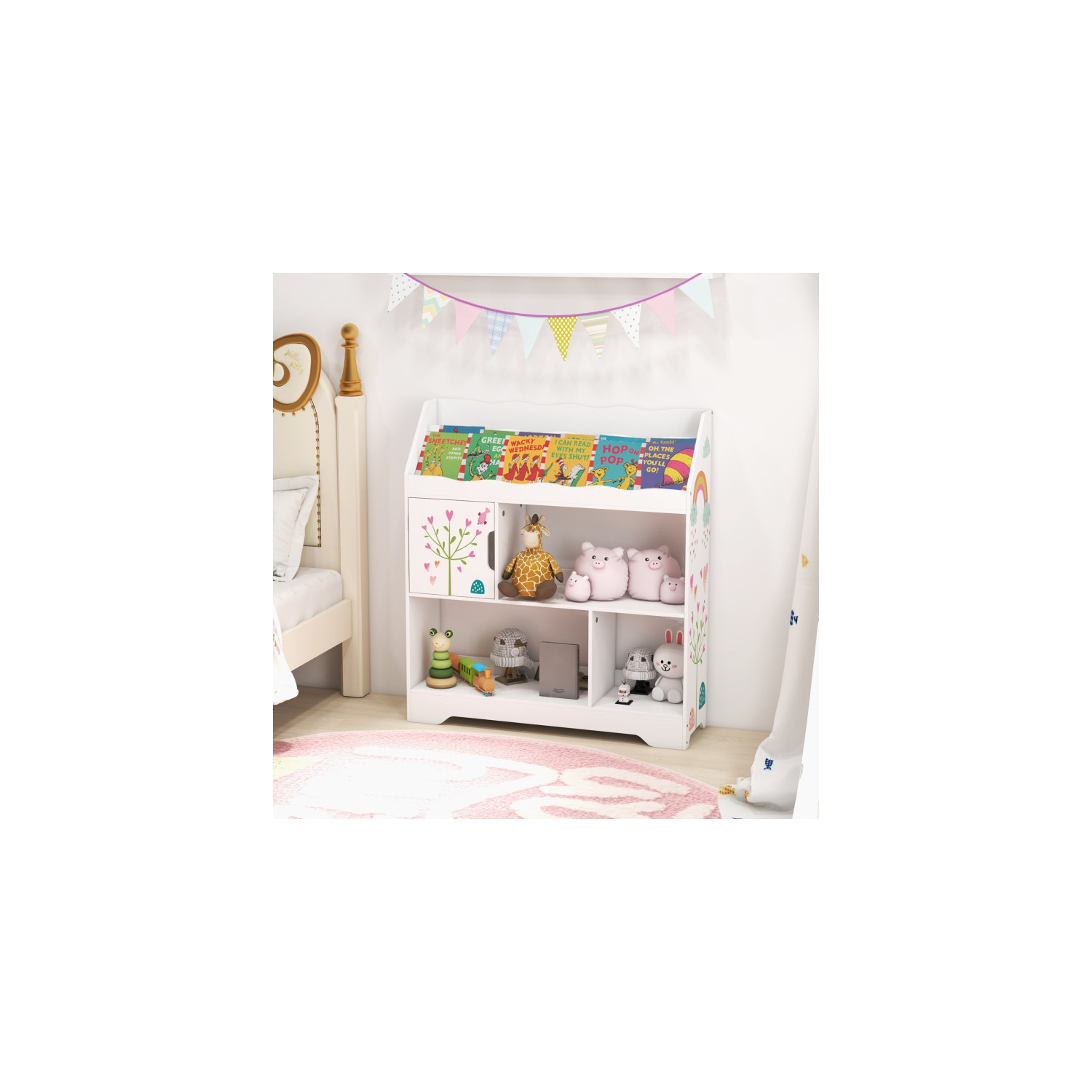 Kids Toy Storage Organizer with Bookshelf and Cabinet for Playroom