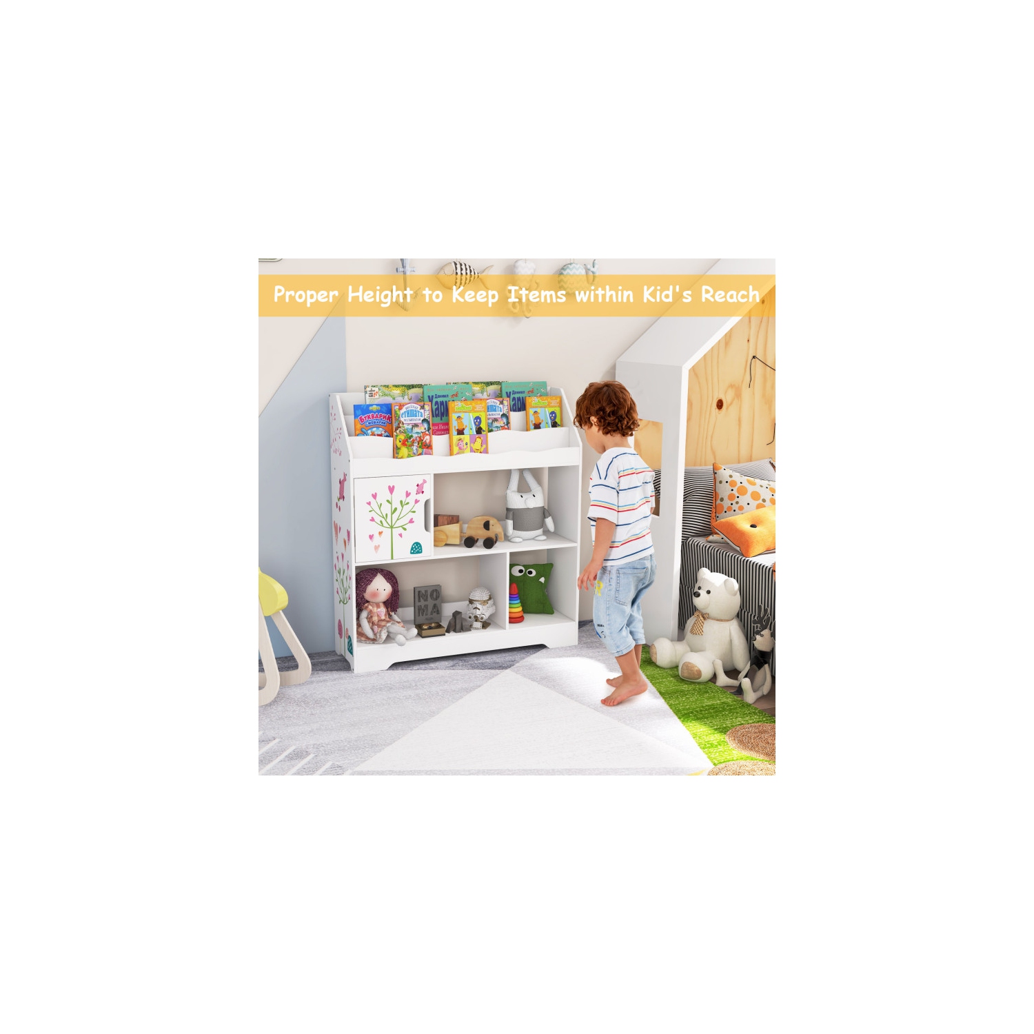 Kids Toy Storage Organizer with Bookshelf and Cabinet for Playroom