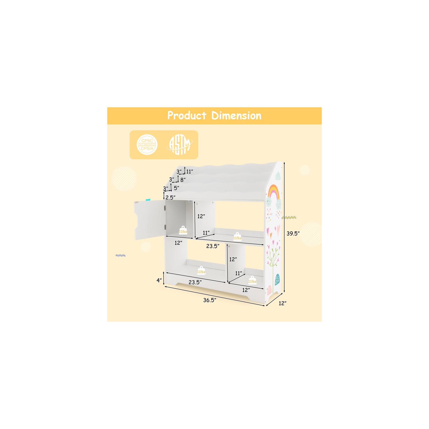 Kids Toy Storage Organizer with Bookshelf and Cabinet for Playroom