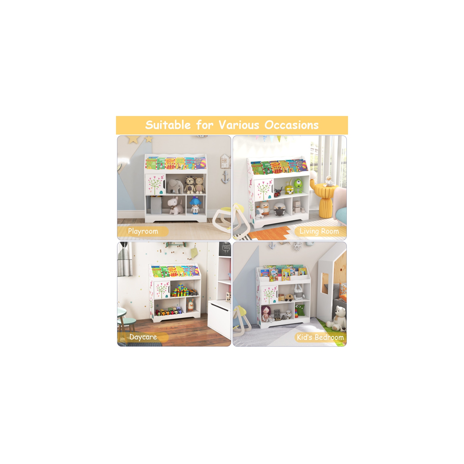 Kids Toy Storage Organizer with Bookshelf and Cabinet for Playroom