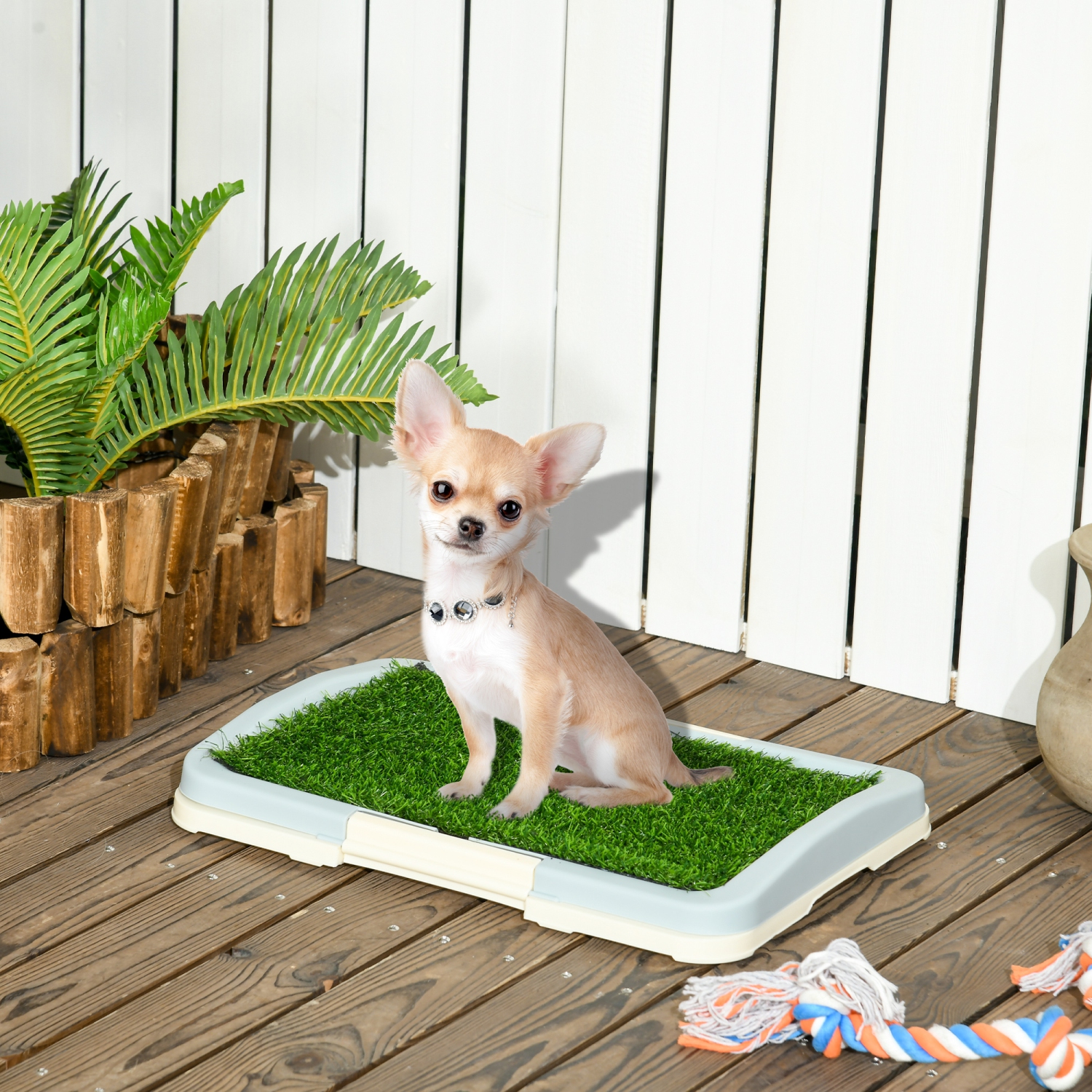 Pawhut Dog Grass Pad with Tray 15" × 10", Dog Litter Box with Artificial Grass, Grid, Panel, Pee Pads for Pets, Potty Training for Indoor Outdoor