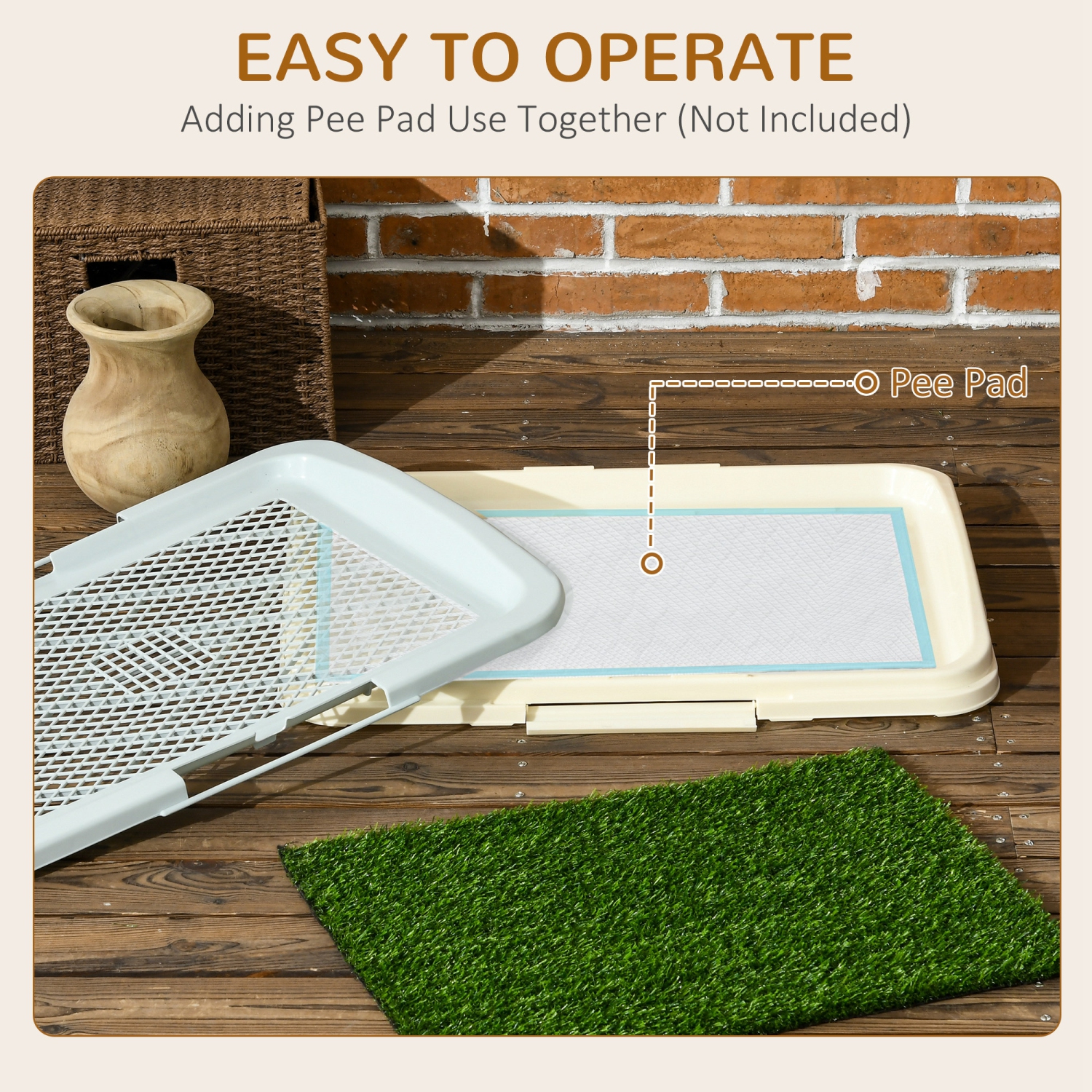 Pawhut Dog Grass Pad with Tray 15" × 10", Dog Litter Box with Artificial Grass, Grid, Panel, Pee Pads for Pets, Potty Training for Indoor Outdoor