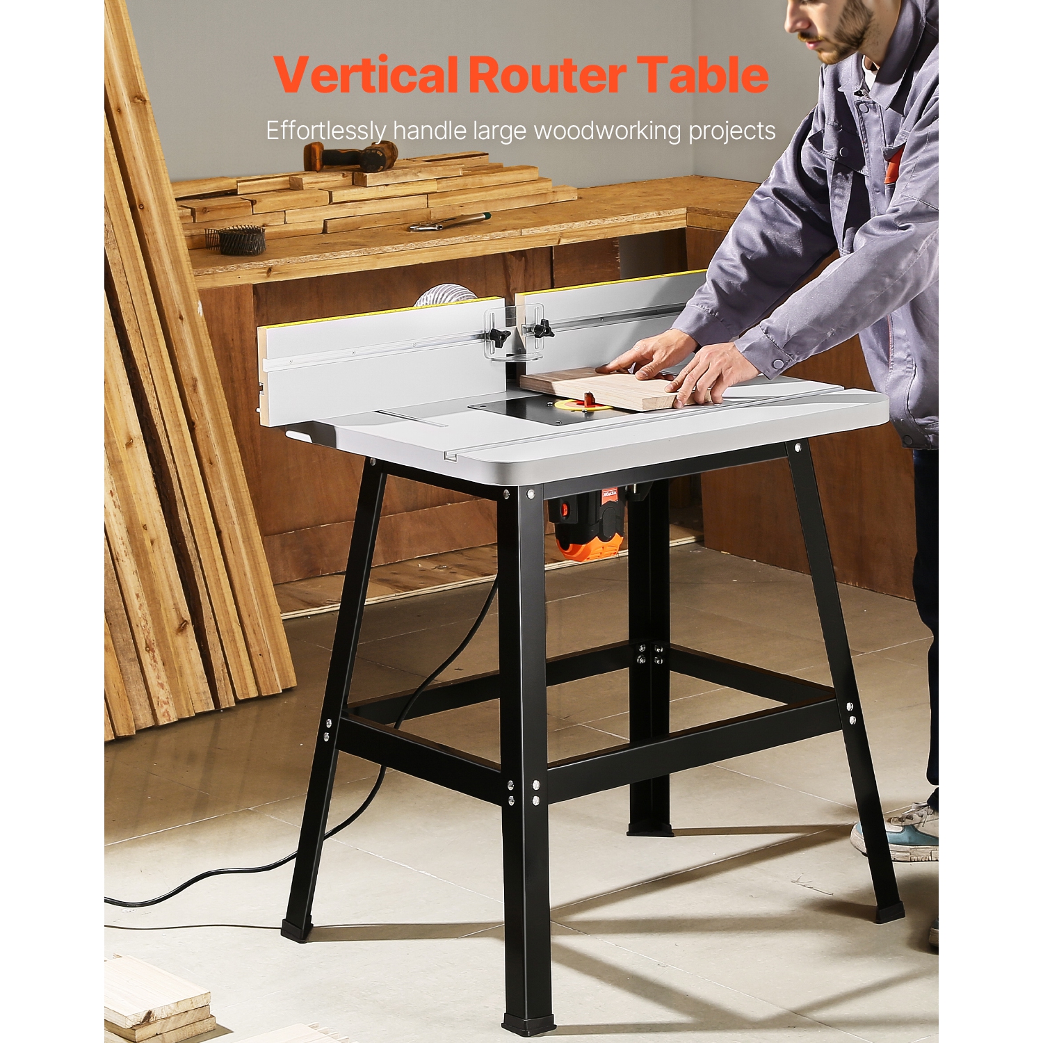 VEVOR 31.5 in x 23.9 in Precision Router Table System, Routing Table Accessory Kit with Adjustable Fence, MDF Top, Sturdy Metal Base, Compatible with