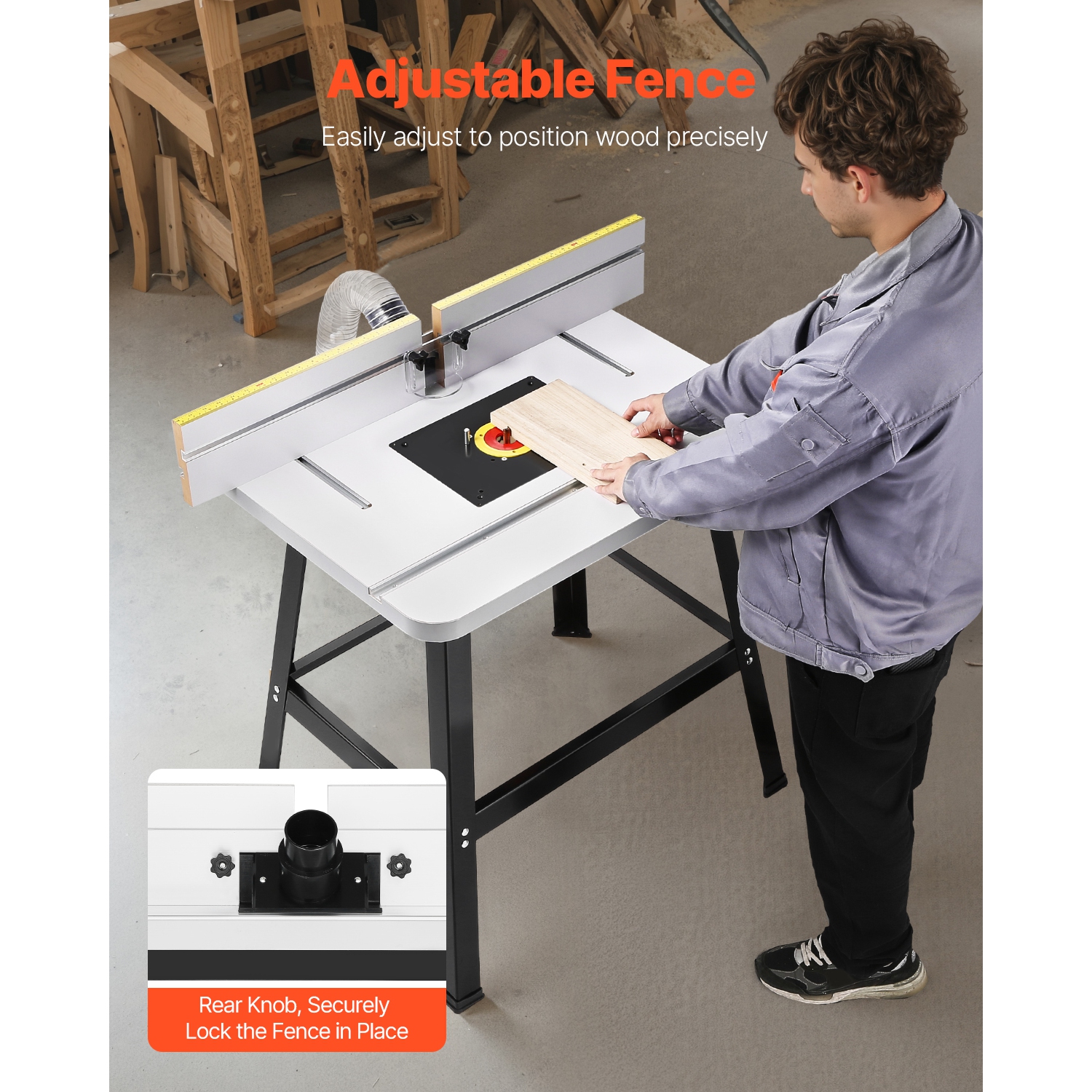 VEVOR 31.5 in x 23.9 in Precision Router Table System, Routing Table Accessory Kit with Adjustable Fence, MDF Top, Sturdy Metal Base, Compatible with