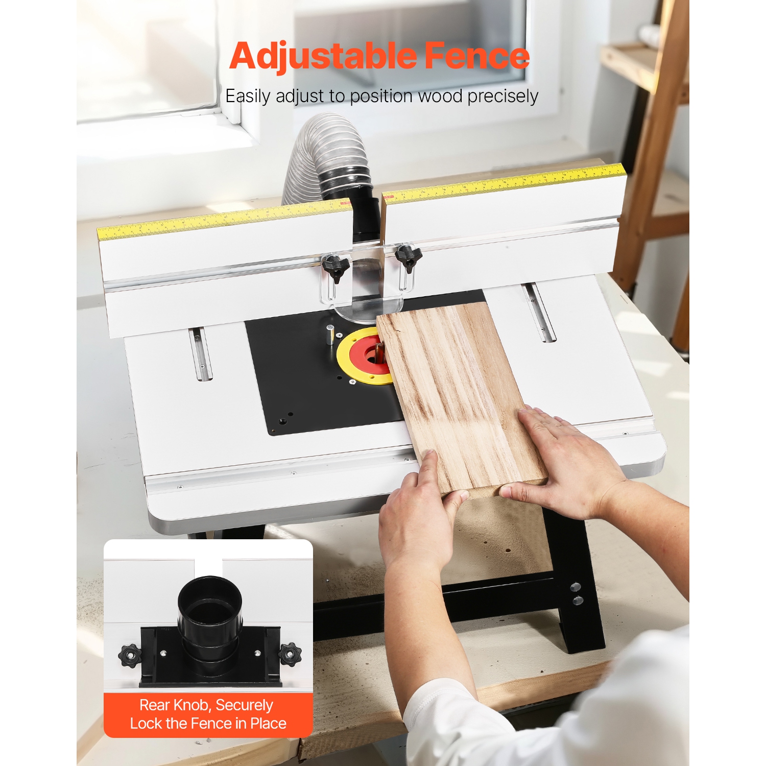 Table à toupie de 24 x 15,7&nbsp;po de VEVOR, table de routage de table avec clôture réglable, dessus en MDF, port de collecte de poussière de 2 1/2,