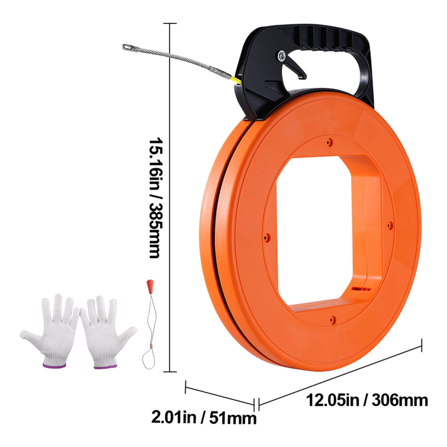 VEVOR 100 ft Fish Tape, 1/16-inch,Fiberglass Wire Puller with Optimized Housing and Handle,Easy-to-Use Cable Puller Tool,Flexible Wire Fishing Tools