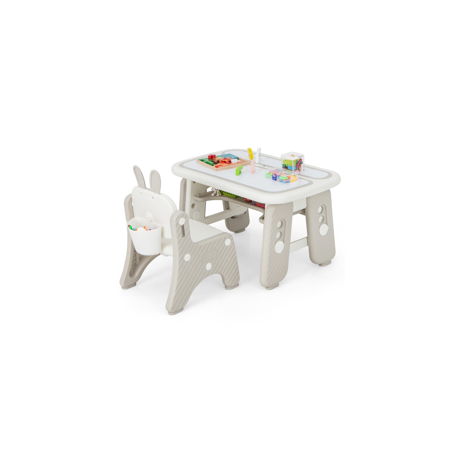 Kids Table and Chair Set with Flip-Top Bookshelf for Storage and Study