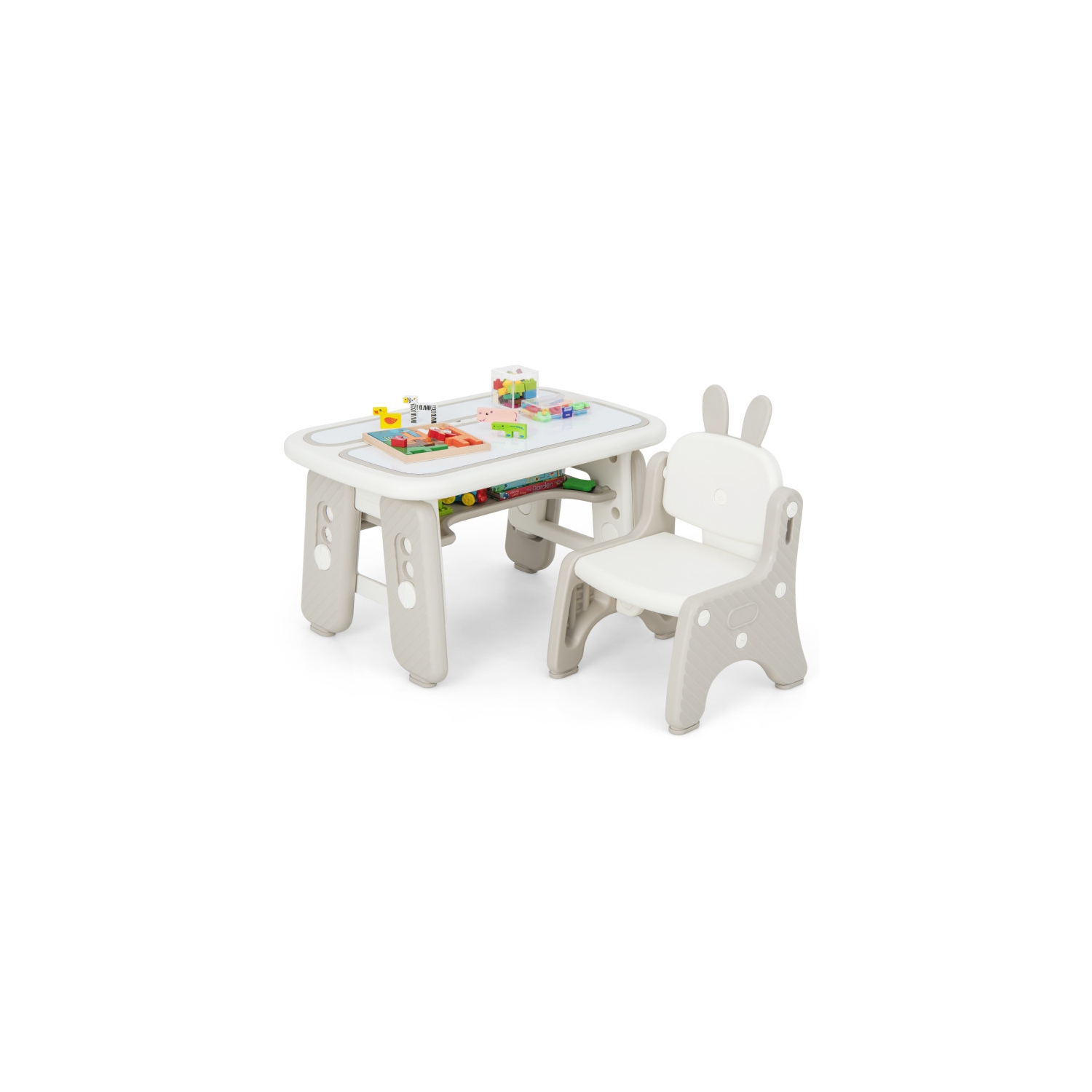 Kids Table and Chair Set with Flip-Top Bookshelf for Storage and Study