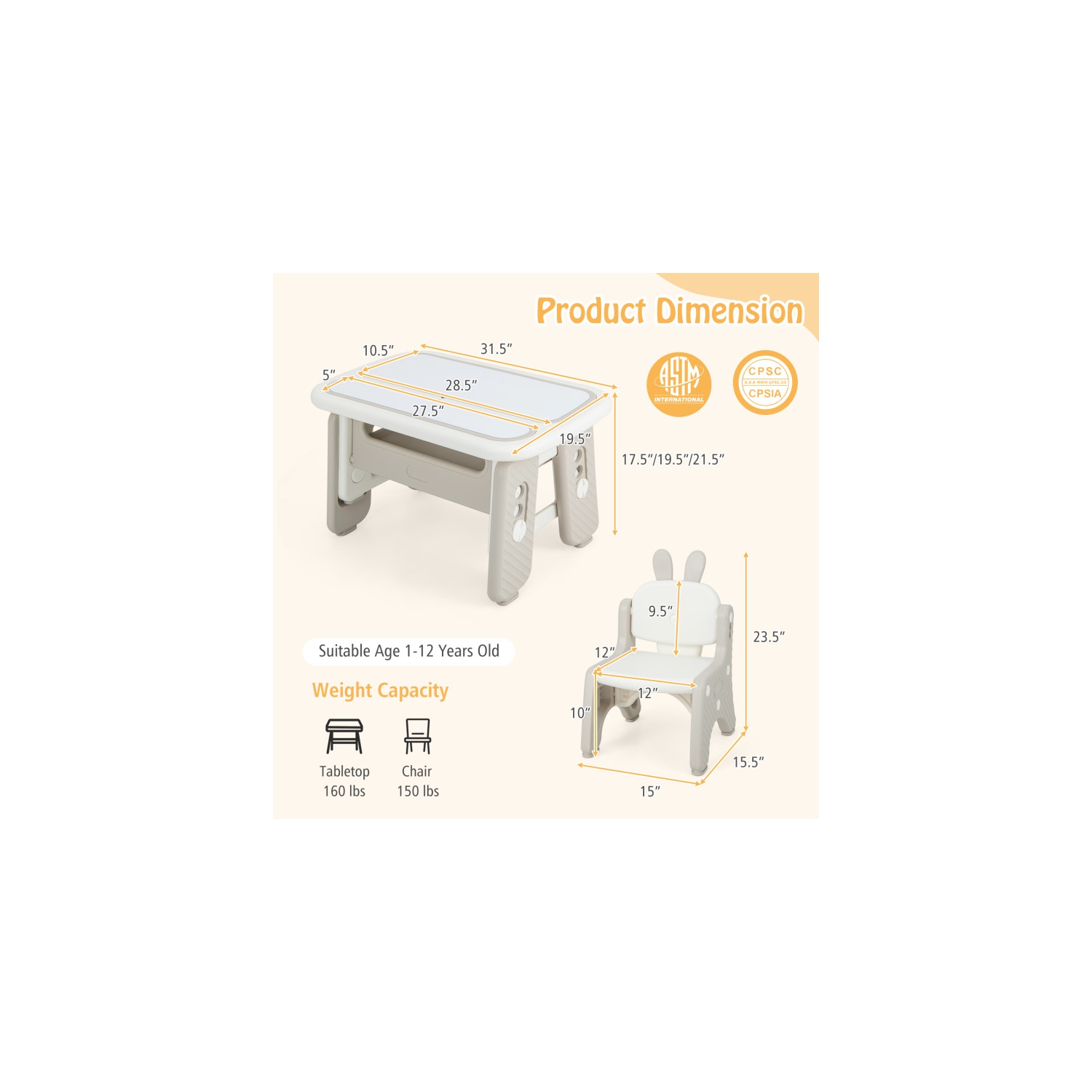 Kids Table and Chair Set with Flip-Top Bookshelf for Storage and Study