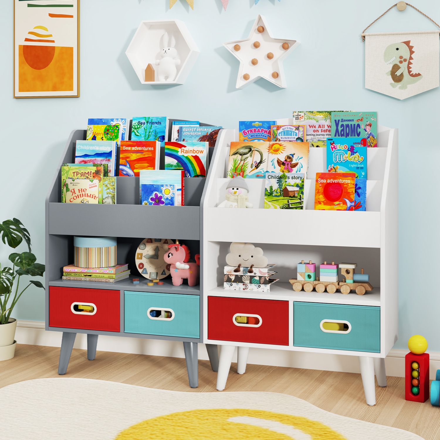 Bibliothèque pour enfants avec compartiment de rangement ouvert pour les tout-petits de 3 ans et plus
