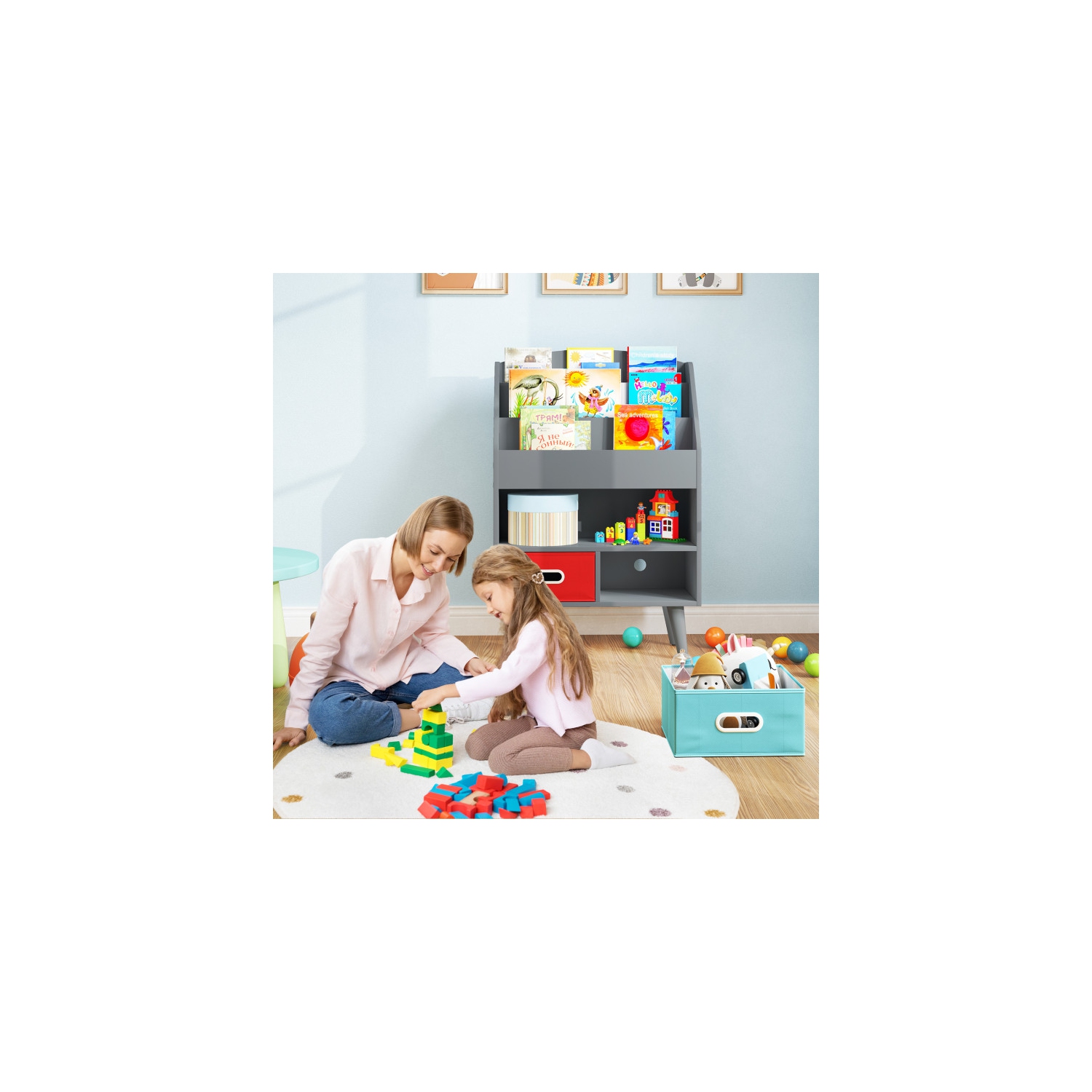 Bibliothèque pour enfants avec compartiment de rangement ouvert pour les tout-petits de 3 ans et plus