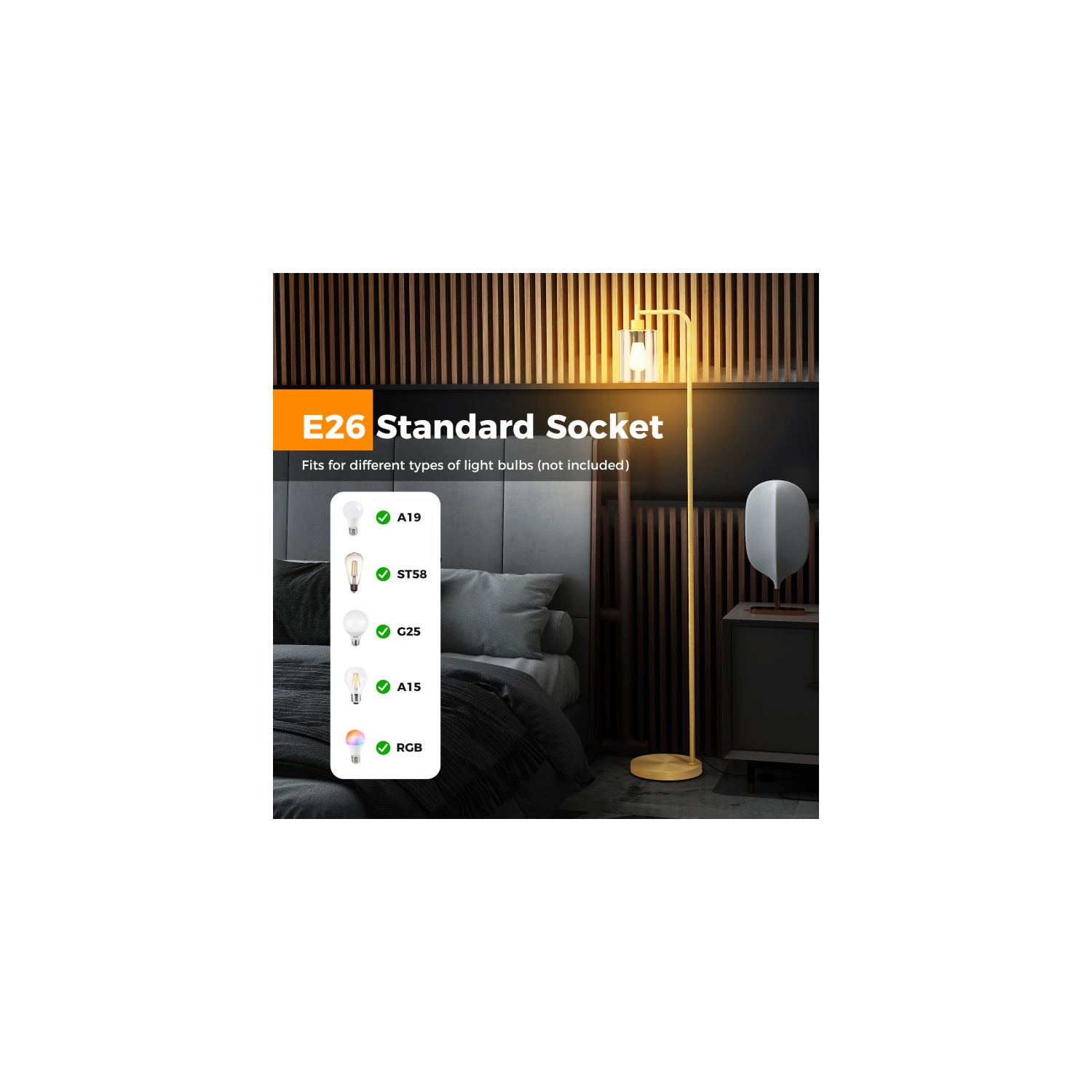 Contemporary Floor Lamp with Glass Hanging Shade and Foot Switch