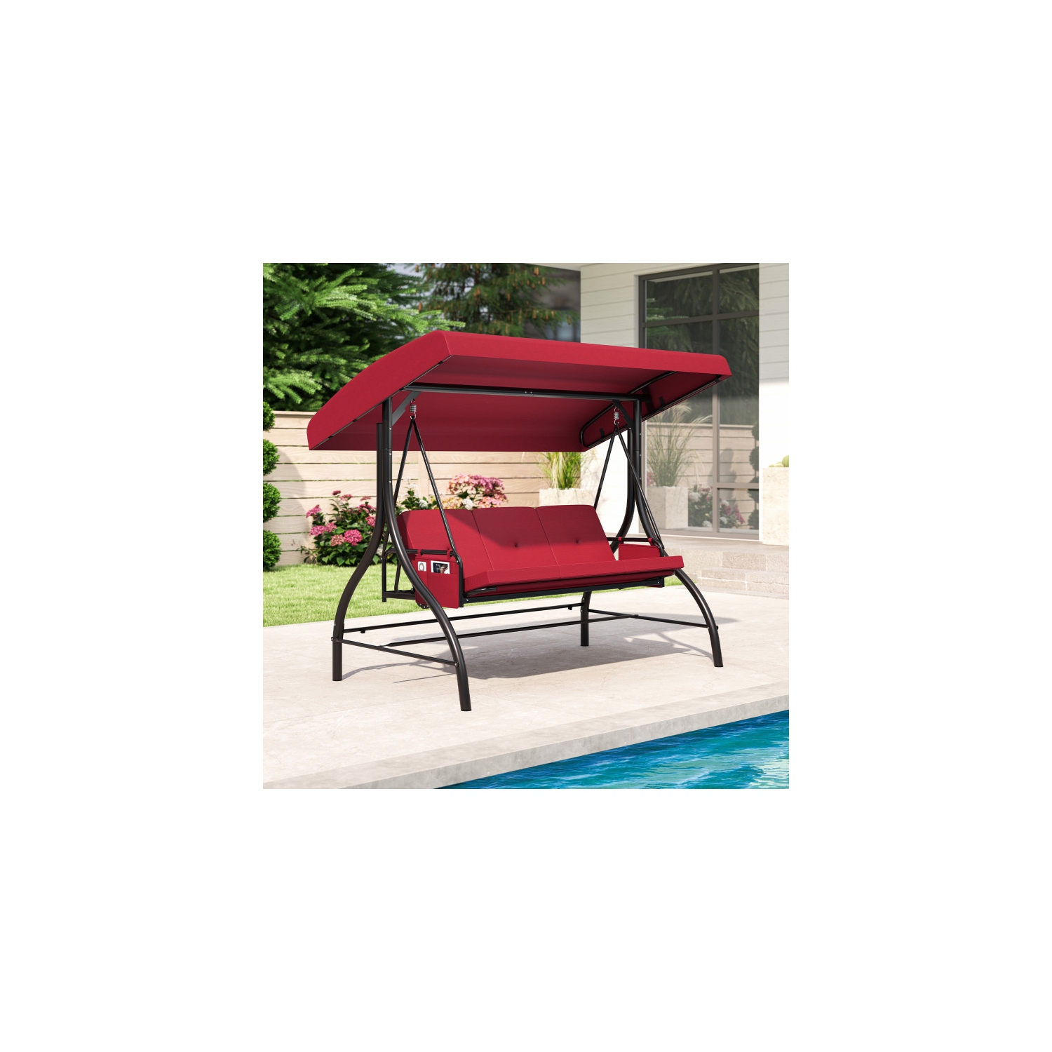 Balançoire pour patio 3 pièces – Balançoire d'extérieur confortable avec coussins et rangement latéral