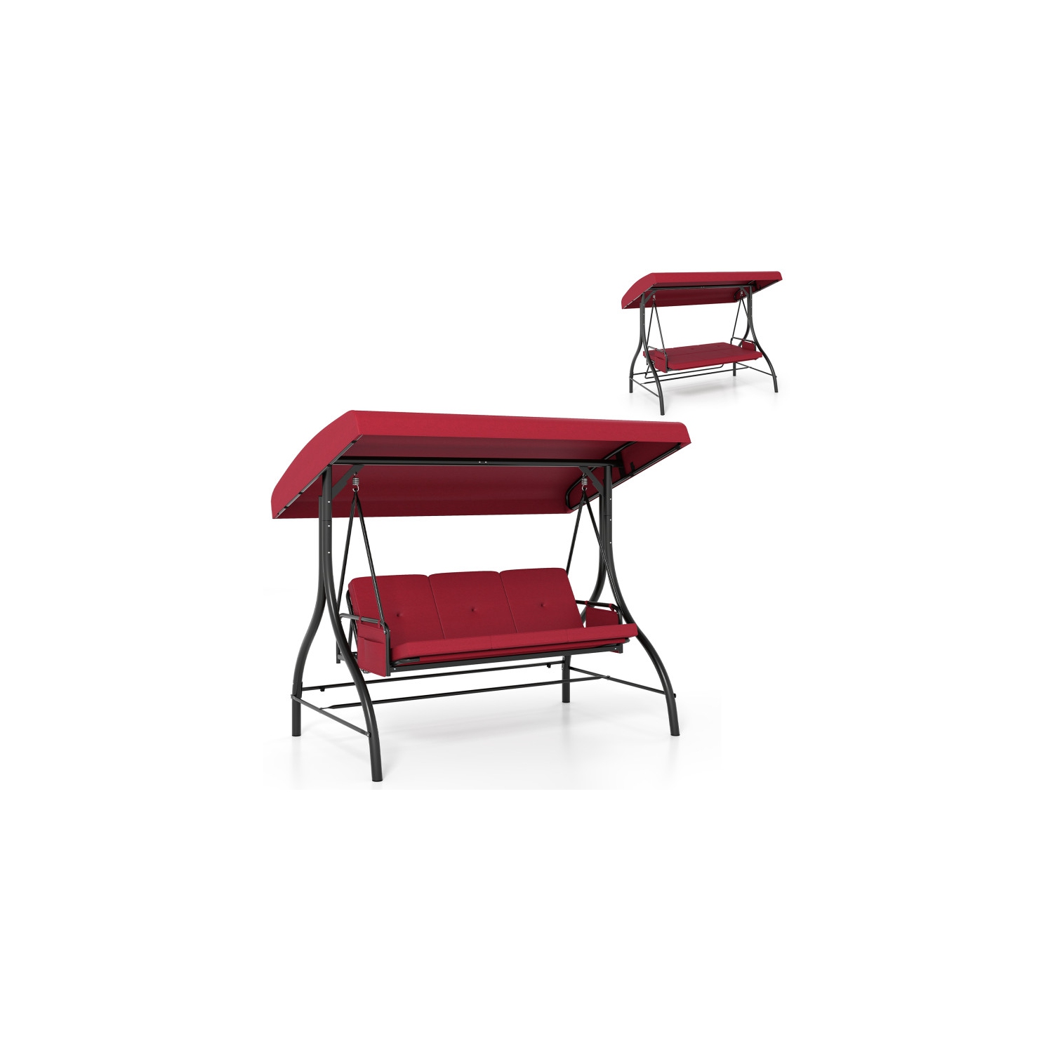 Balançoire pour patio 3 pièces – Balançoire d'extérieur confortable avec coussins et rangement latéral