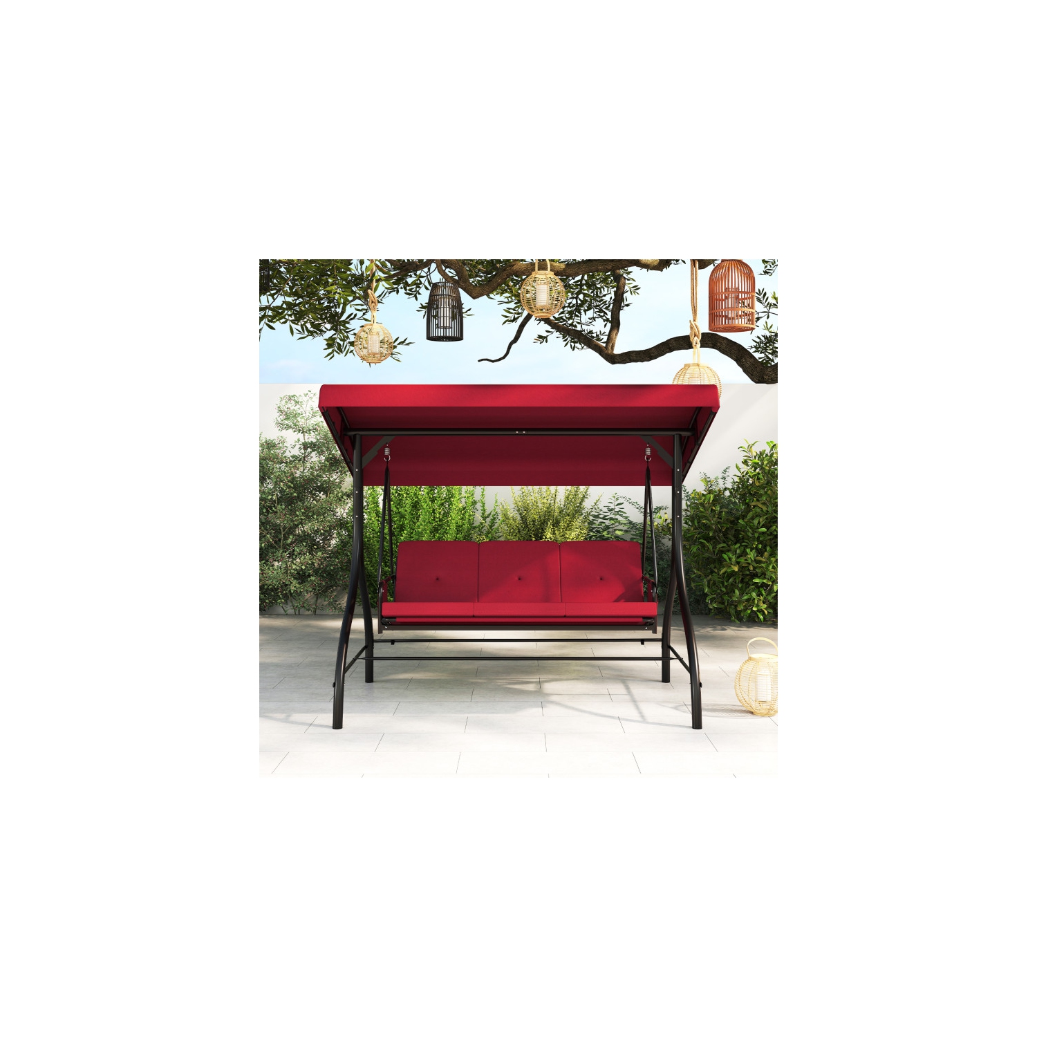 Balançoire pour patio 3 pièces – Balançoire d'extérieur confortable avec coussins et rangement latéral