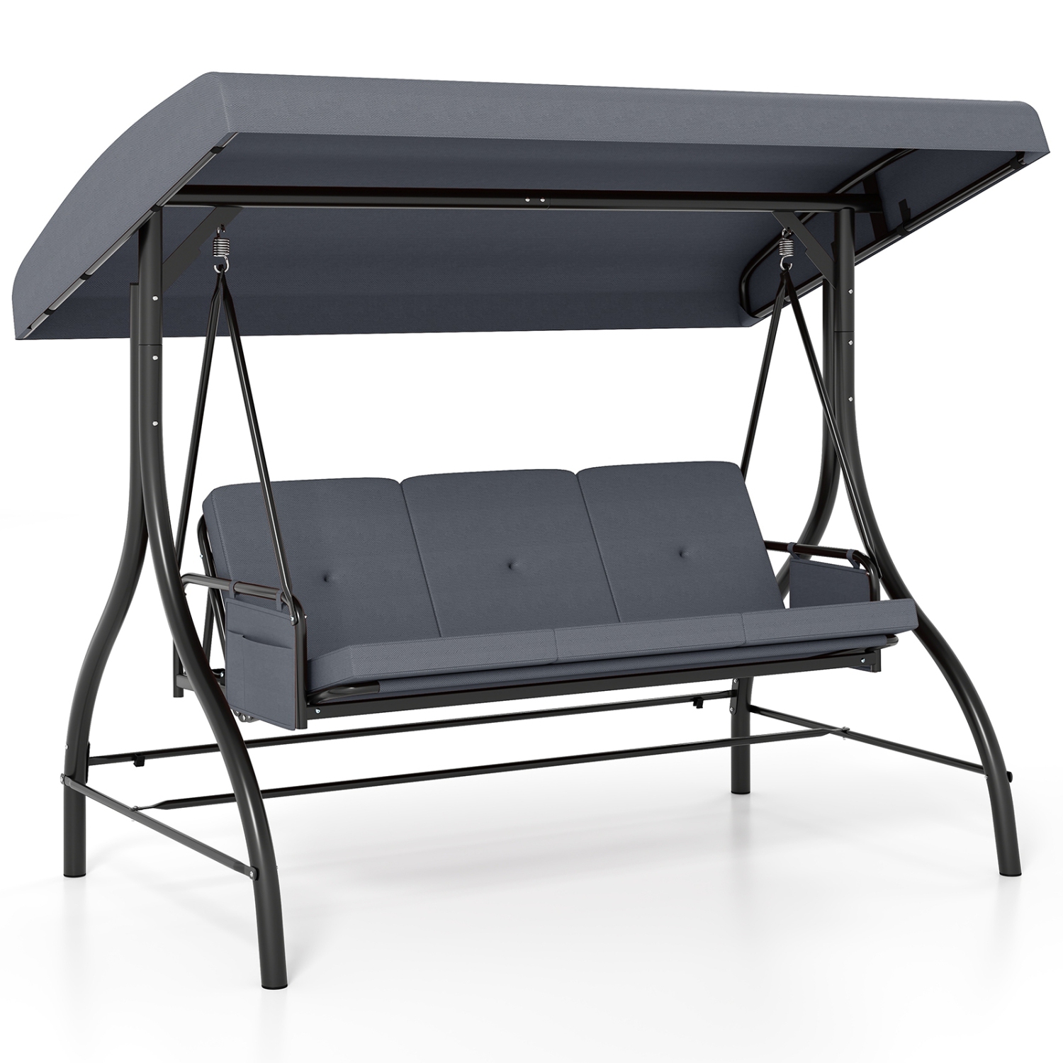 Balançoire pour patio 3 pièces – Balançoire d'extérieur confortable avec coussins et rangement latéral