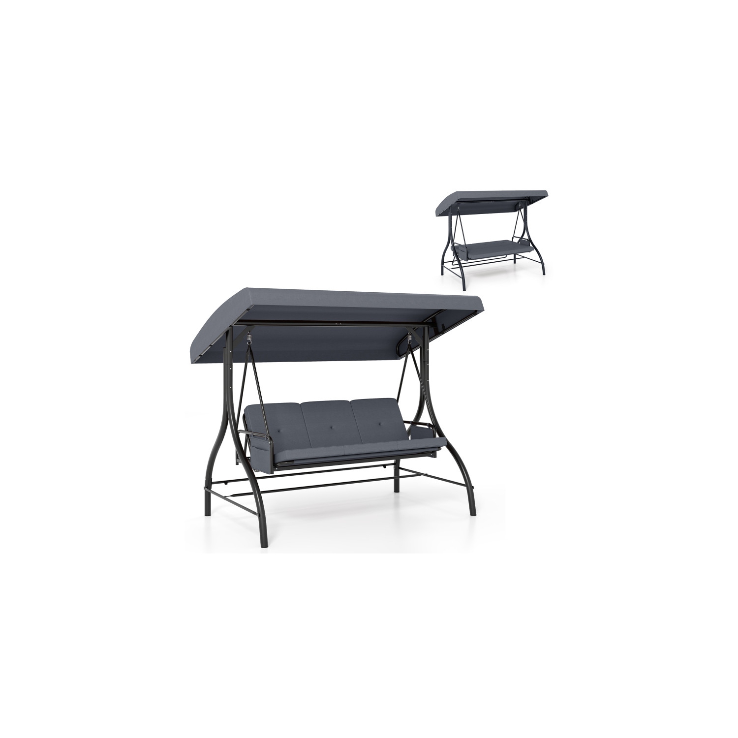 Balançoire pour patio 3 pièces – Balançoire d'extérieur confortable avec coussins et rangement latéral