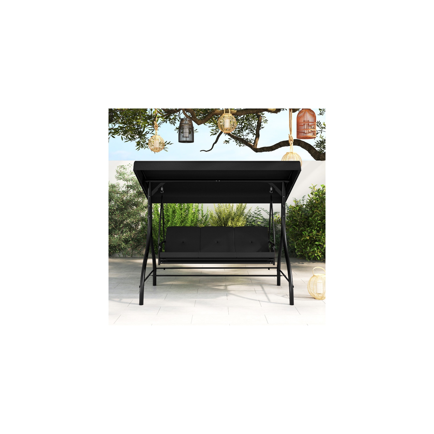 Balançoire pour patio 3 pièces – Balançoire d'extérieur confortable avec coussins et rangement latéral