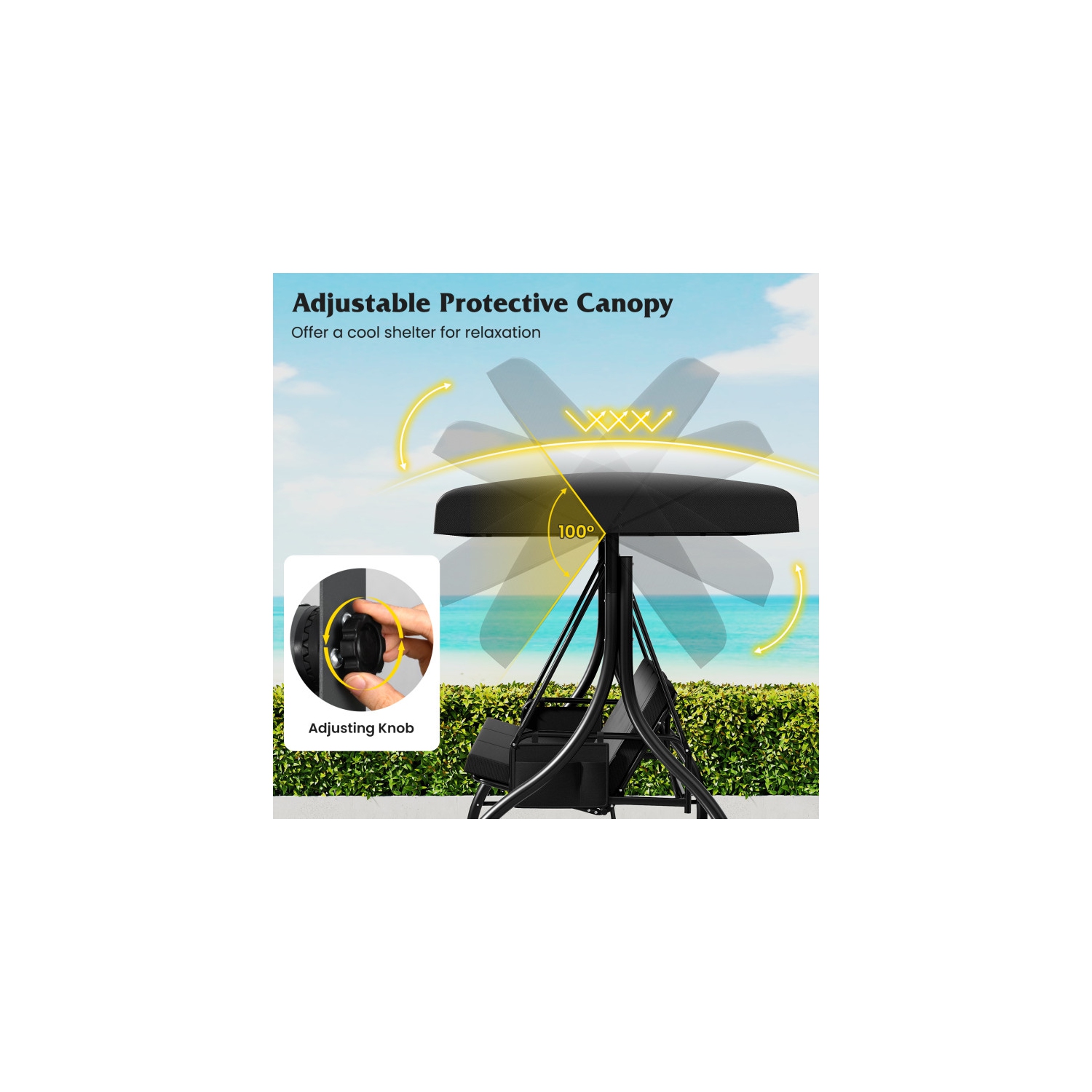 Balançoire pour patio 3 pièces – Balançoire d'extérieur confortable avec coussins et rangement latéral