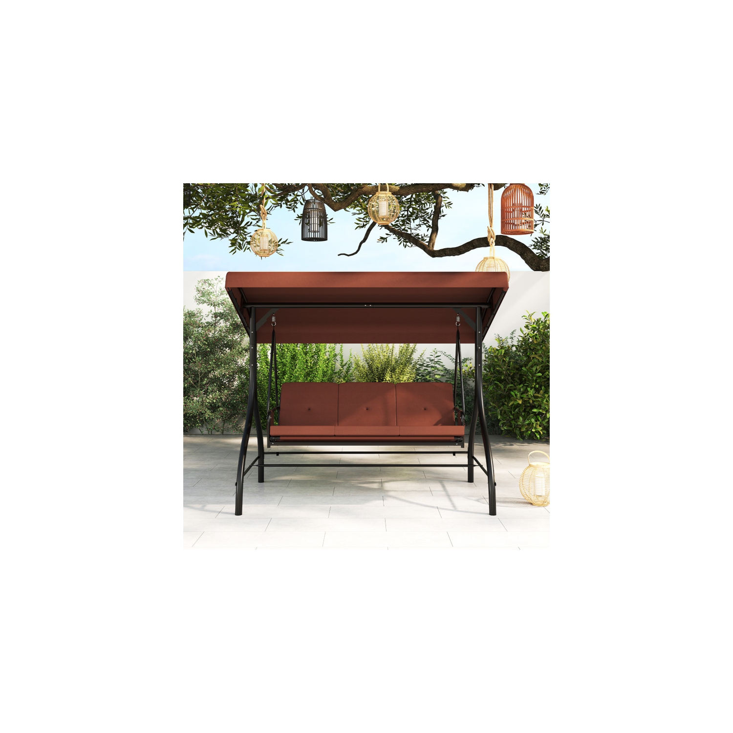 Balançoire pour patio 3 pièces – Balançoire d'extérieur confortable avec coussins et rangement latéral