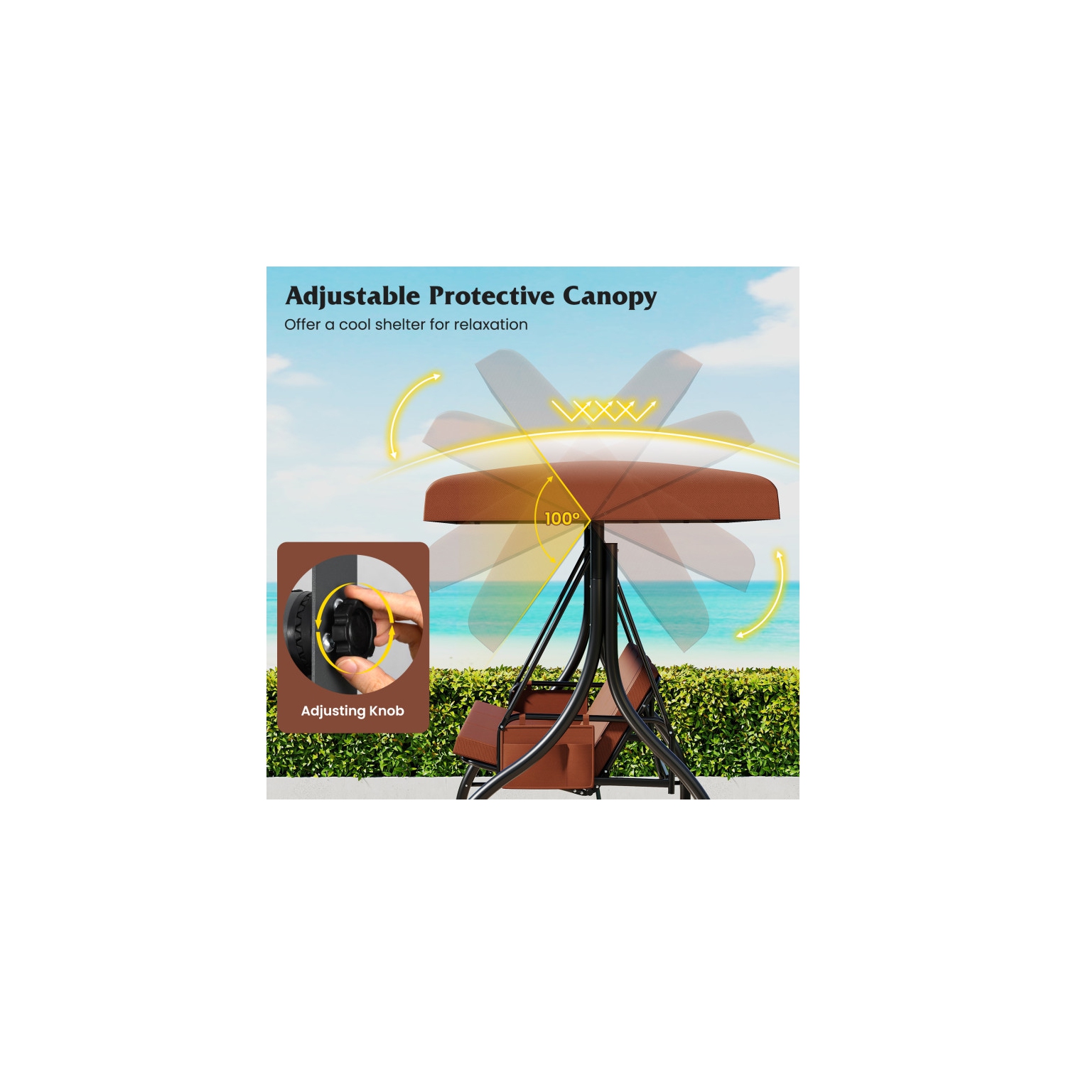 Balançoire pour patio 3 pièces – Balançoire d'extérieur confortable avec coussins et rangement latéral