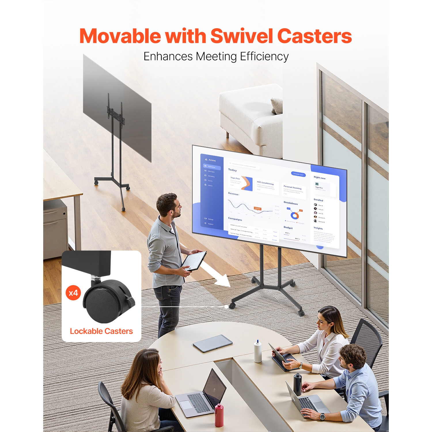 Meuble à roulettes pour téléviseur 88&nbsp;lb de VEVOR, chariot mobile pour écran de 32-65&nbsp;po, hauteur réglable, support pour moniteur portatif