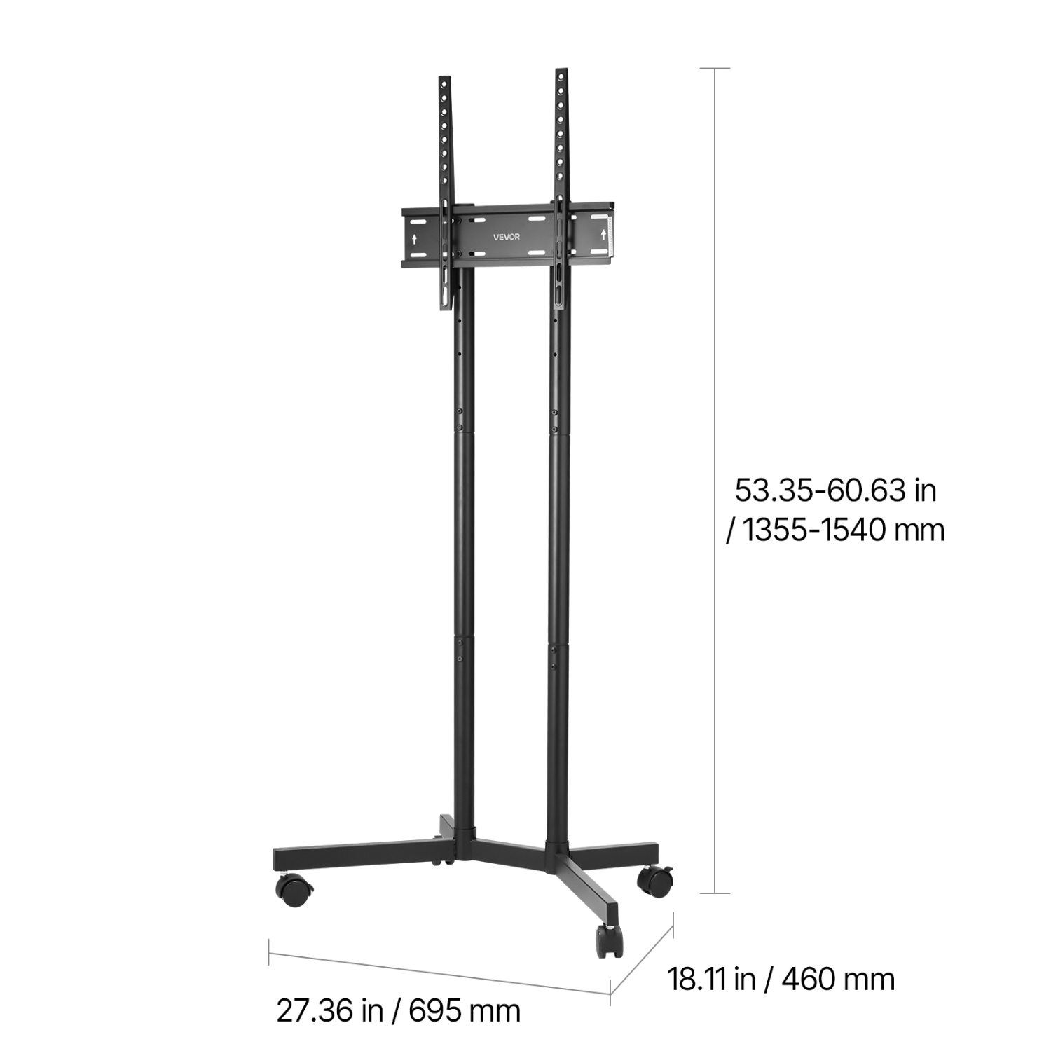 Meuble à roulettes pour téléviseur 88&nbsp;lb de VEVOR, chariot mobile pour écran de 32-65&nbsp;po, hauteur réglable, support pour moniteur portatif