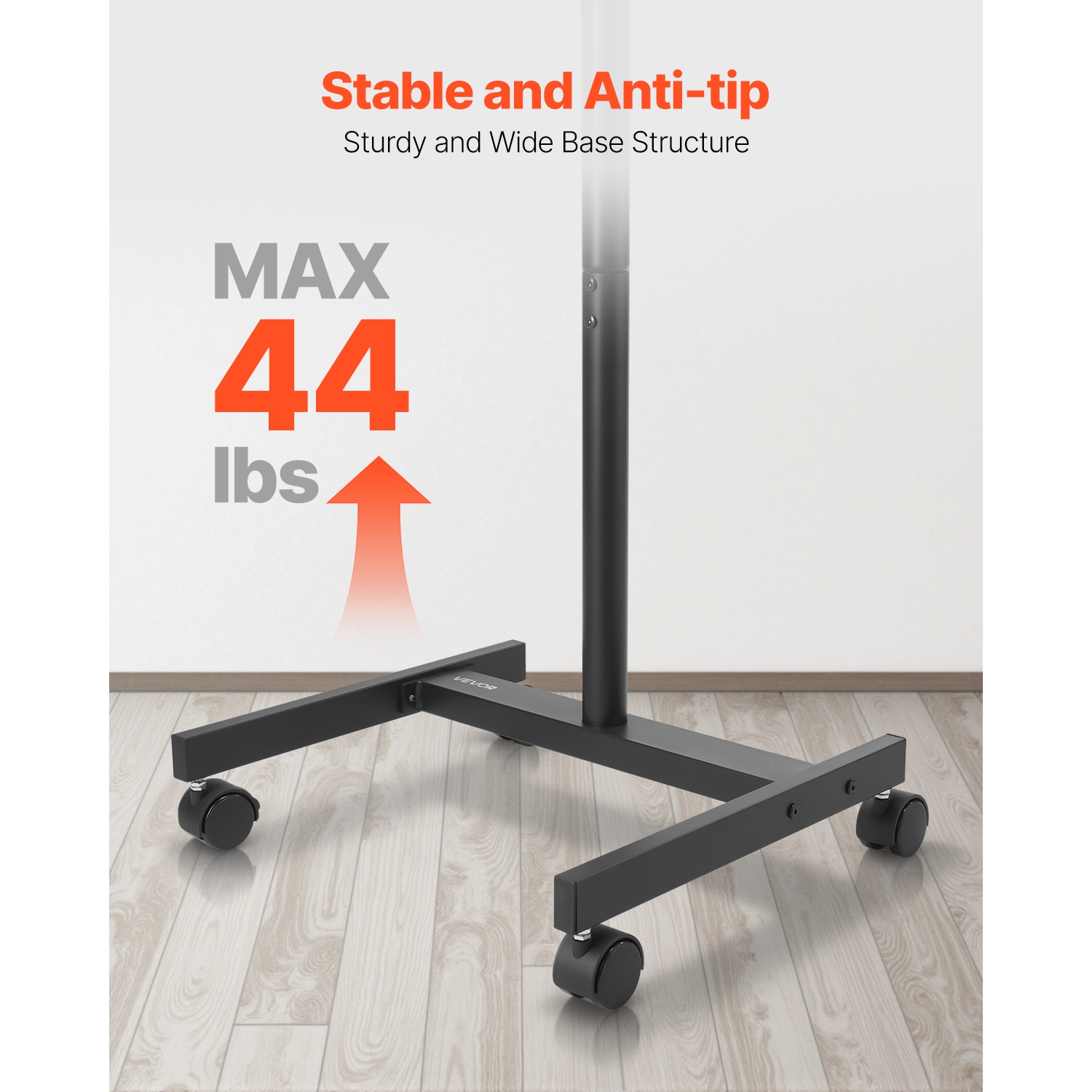 VEVOR 44 lbs Capacity Rolling TV Stand, Mobile TV Cart for 17-55 Inch Screens, Portrait to Landscape, Portable TV Stand with Wheels for Living Room,