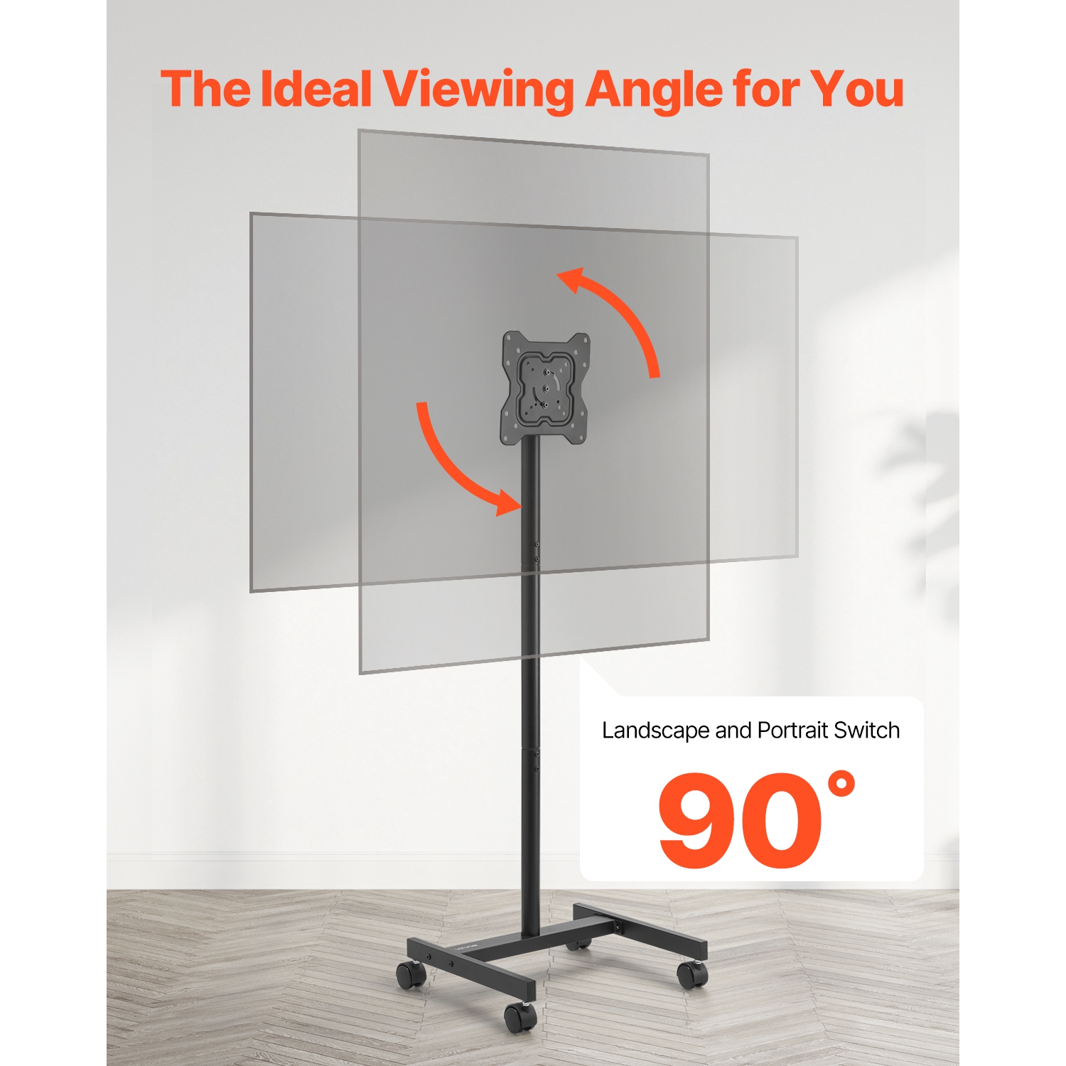 VEVOR 44 lbs Capacity Rolling TV Stand, Mobile TV Cart for 17-55 Inch Screens, Portrait to Landscape, Portable TV Stand with Wheels for Living Room,