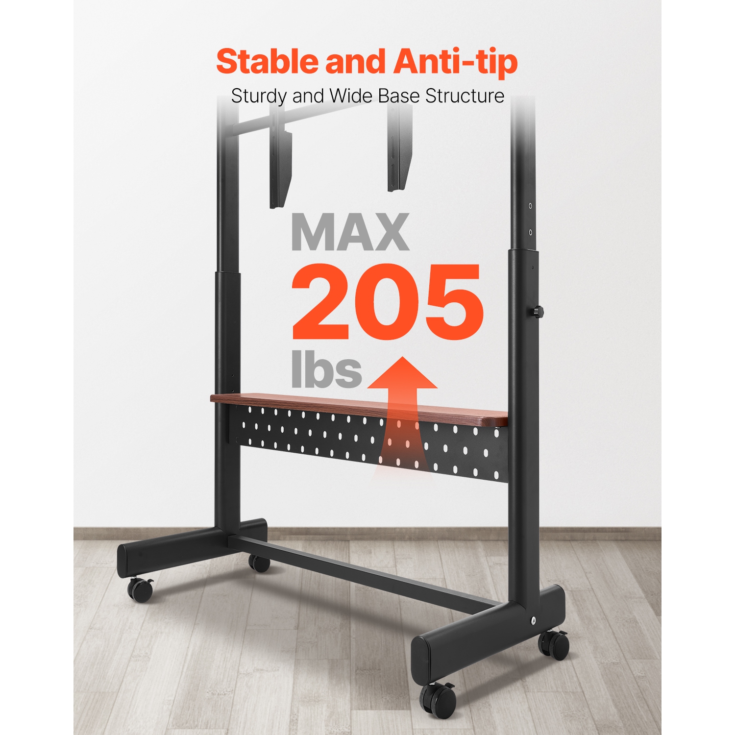 VEVOR 205 lbs Capacity Rolling TV Stand, Mobile TV Cart for 55-100 Inch Screens, Height Adjustable Portable Monitor Stand with Tray, for Living Room,