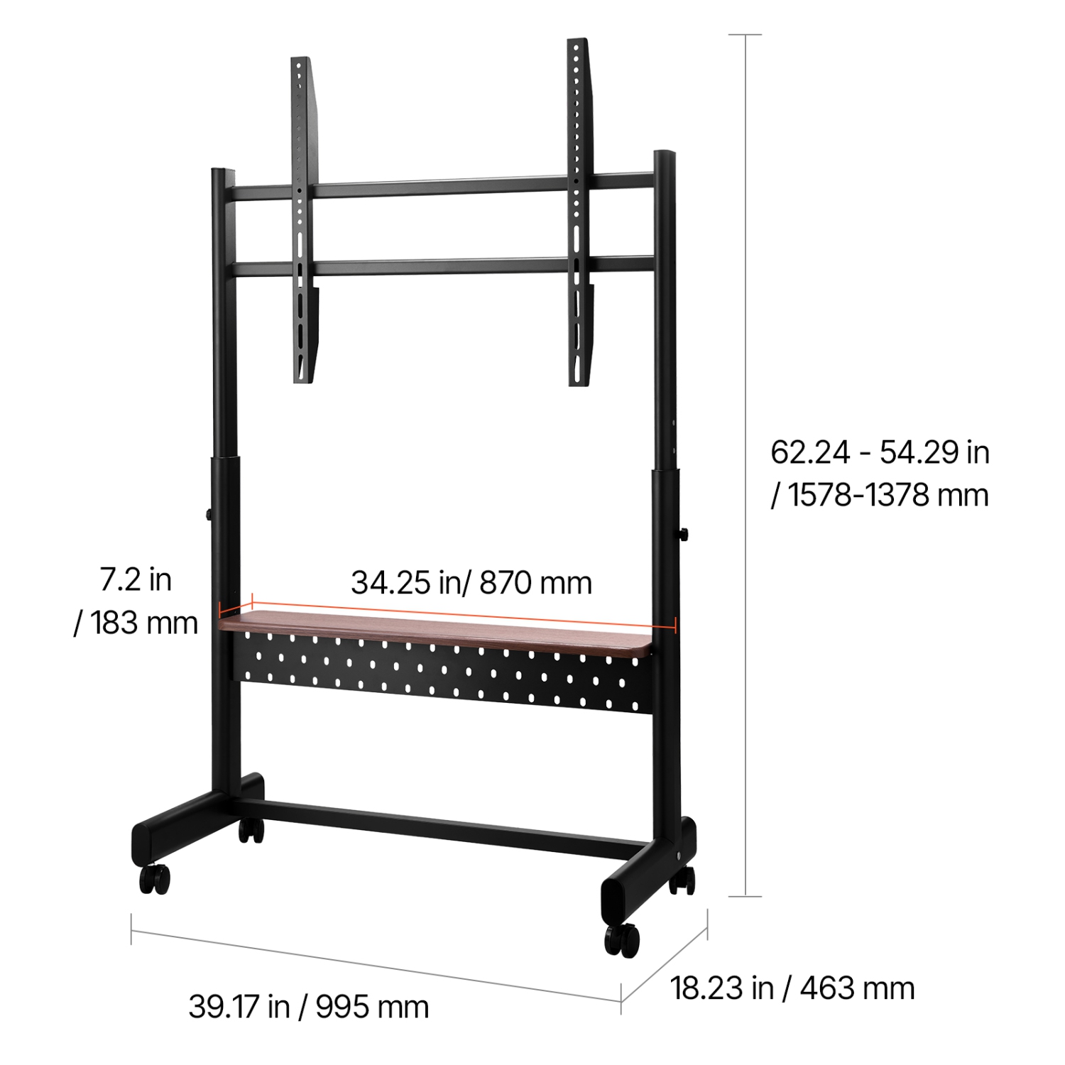 VEVOR 205 lbs Capacity Rolling TV Stand, Mobile TV Cart for 55-100 Inch Screens, Height Adjustable Portable Monitor Stand with Tray, for Living Room,