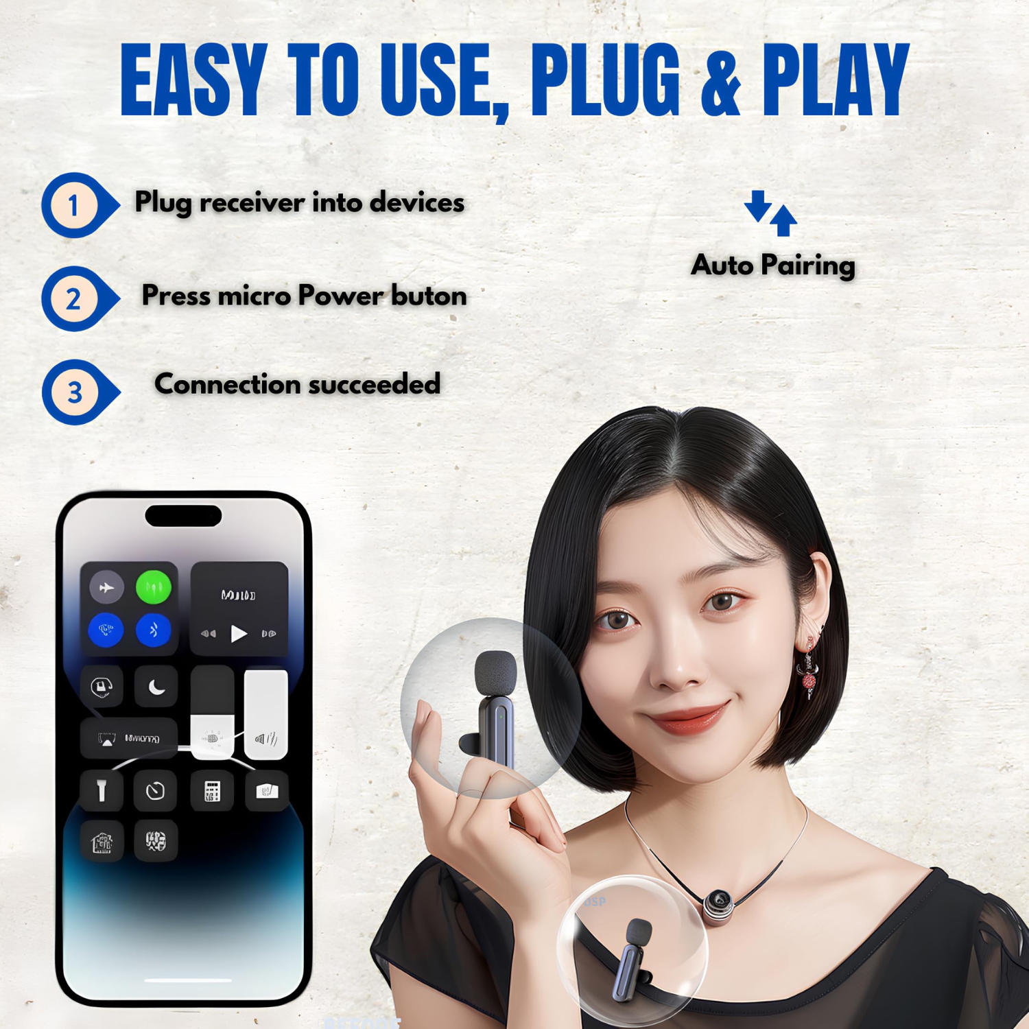 Micro-cravate sans fil pour iPhone, Android, USB-C, Plug-Play, mini microphone à délai ultrafaible 2,4 G pour entrevue /tiktok/Vlog/YouTube