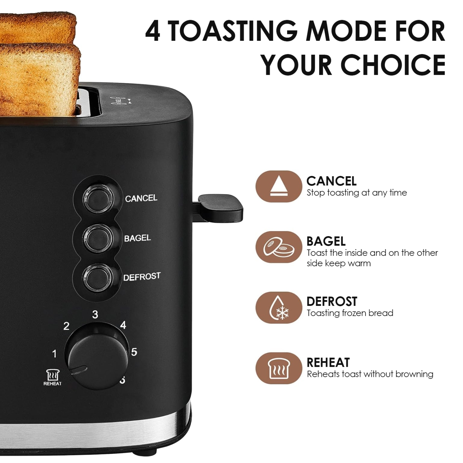 Small Stainless Steel Toaster, 2-Slice Toaster with 36mm Wide Slots, Double-Sided Toasting, 6 Adjustable Levels, Suitable for Kitchen