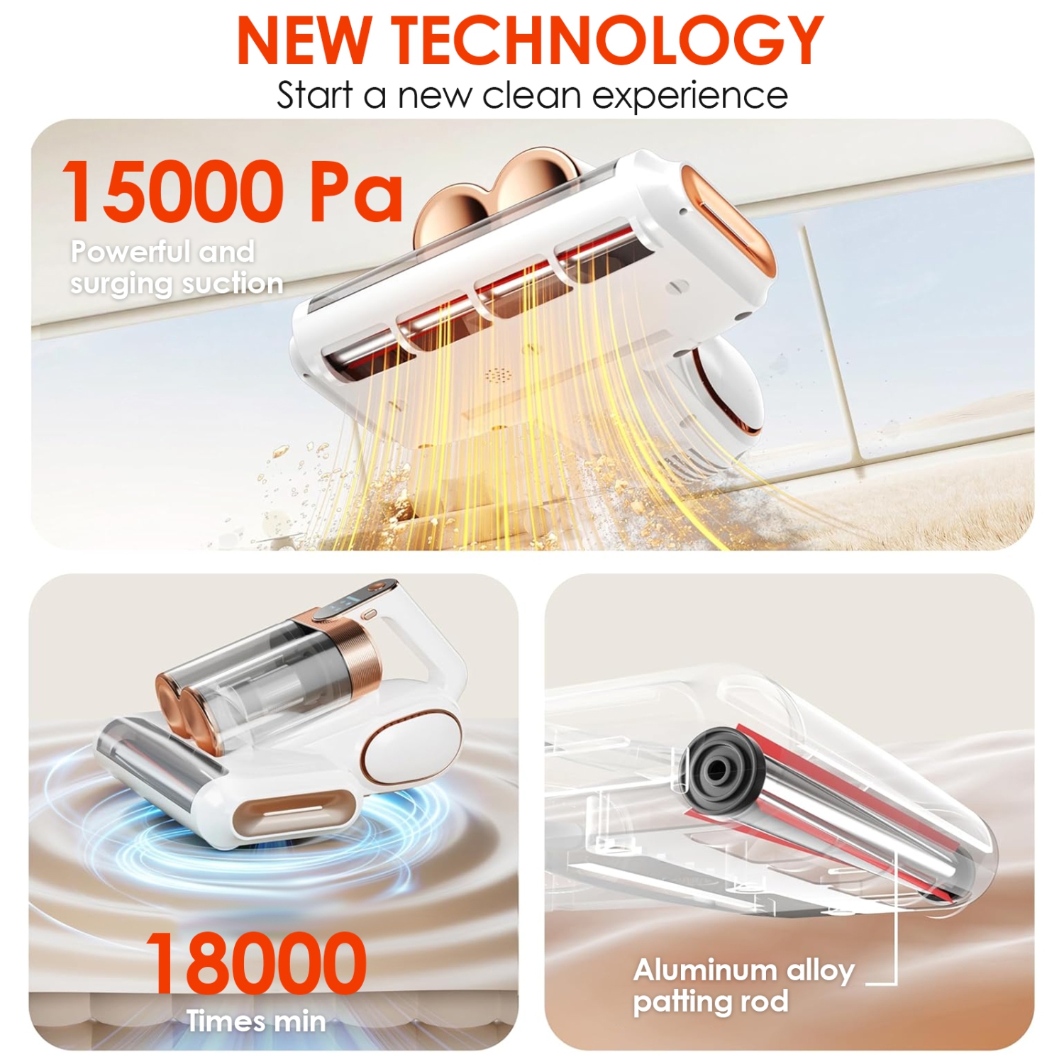 Household Wireless Mite Removal Device, Portable Ultraviolet Sterilization Mite Removal Device 13000Pa, Suitable for Bedroom and Living Room