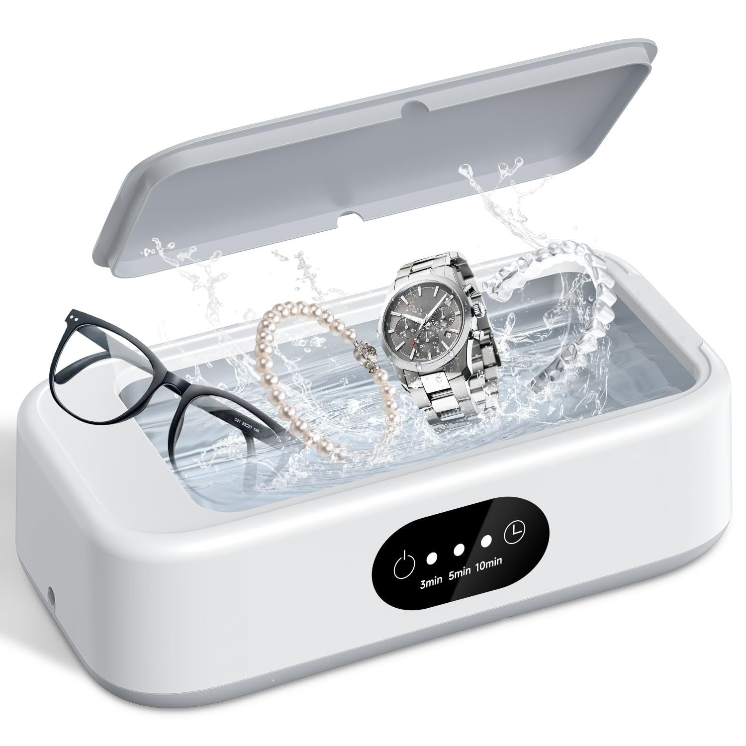 Ultrasonic Glasses Cleaning Machine,21.4Oz Jewelry Clean Machine for Ring Earring Dentures Necklaces Watch Strap Keycap Earrings