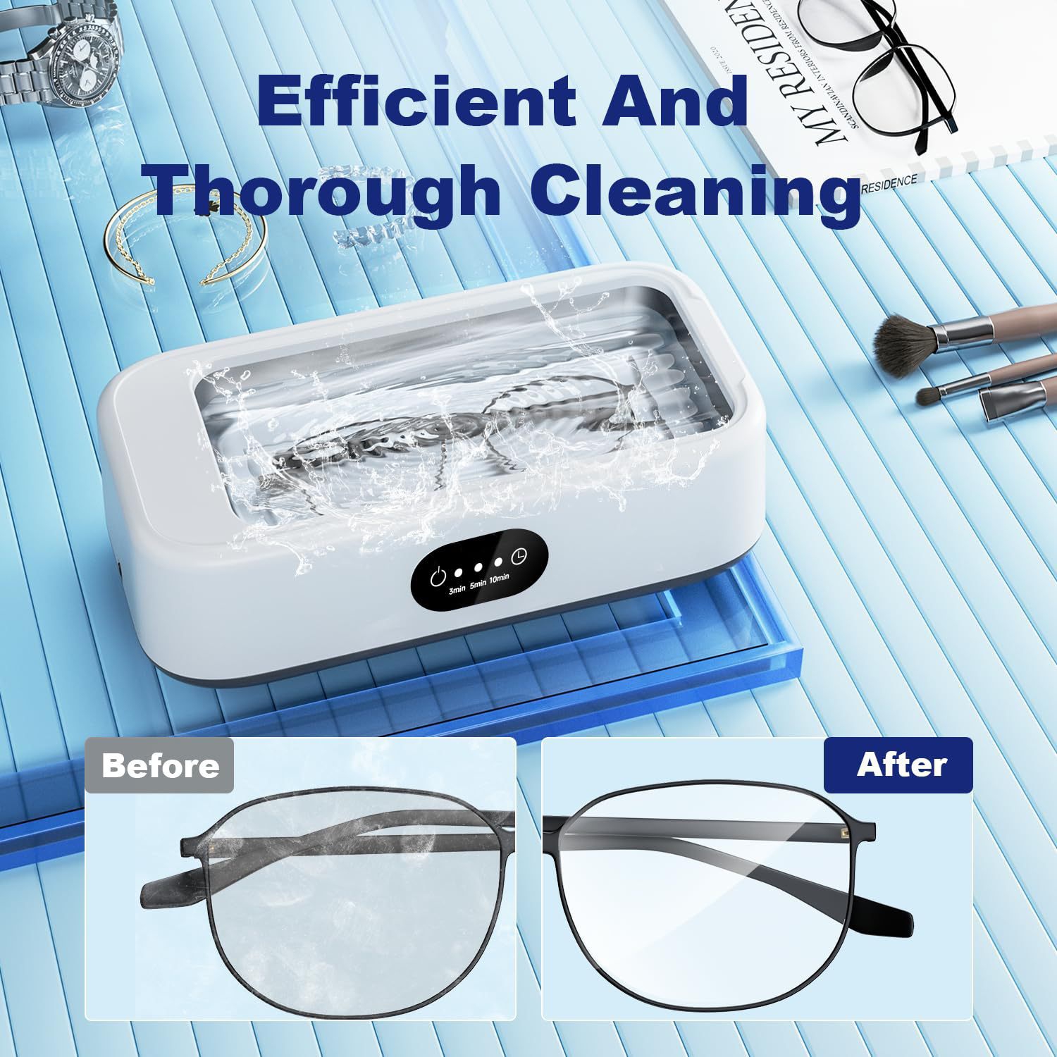 Ultrasonic Glasses Cleaning Machine,21.4Oz Jewelry Clean Machine for Ring Earring Dentures Necklaces Watch Strap Keycap Earrings
