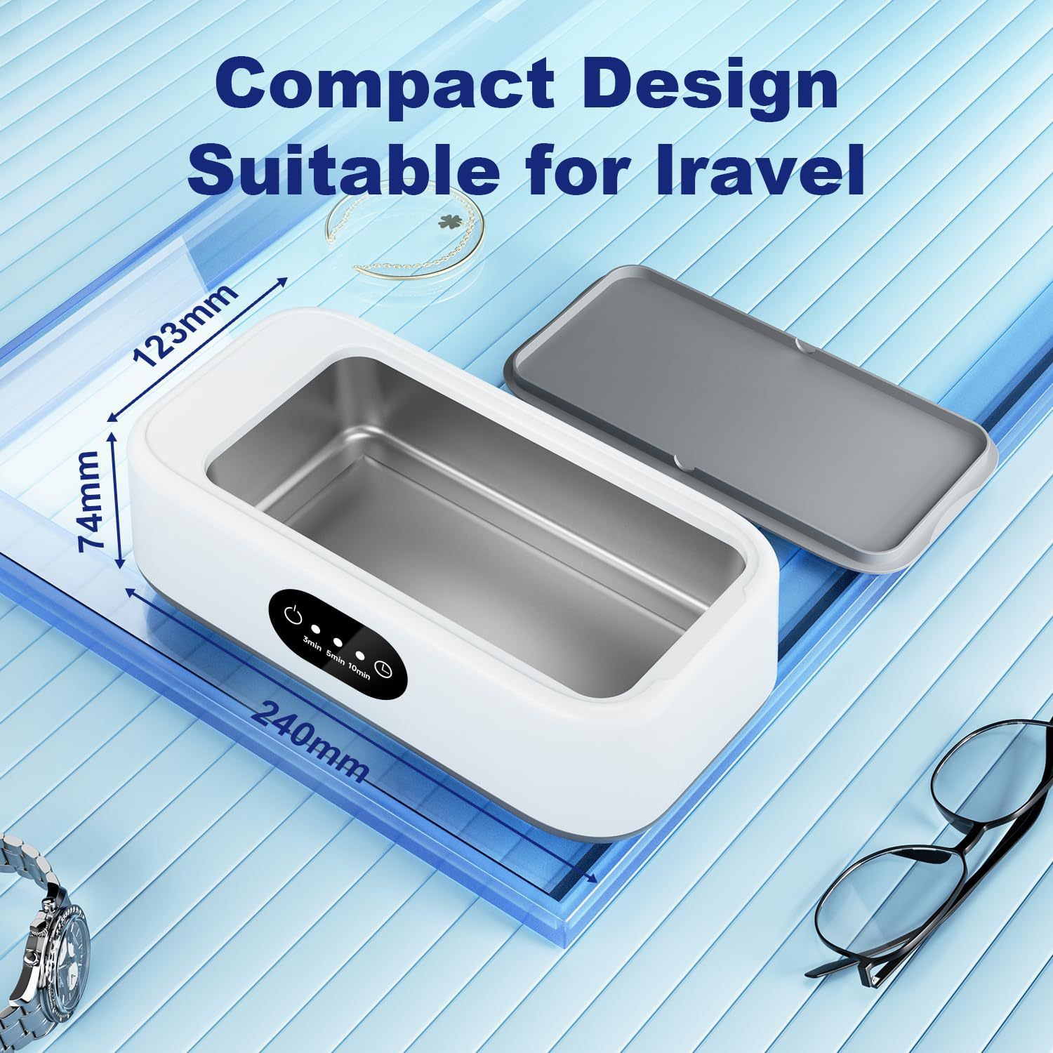 Ultrasonic Glasses Cleaning Machine,21.4Oz Jewelry Clean Machine for Ring Earring Dentures Necklaces Watch Strap Keycap Earrings