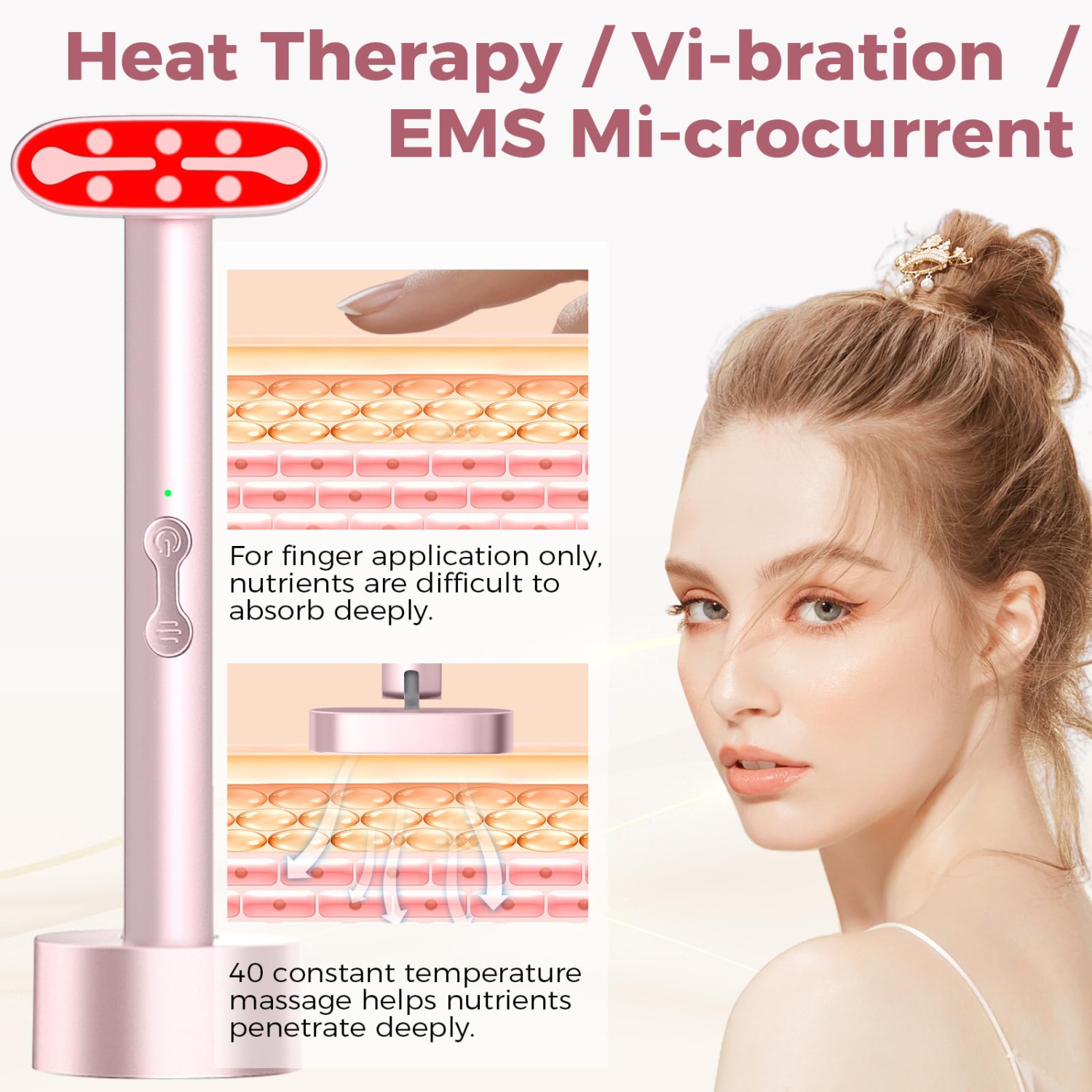 Lance thérapeutique pour le visage à lumière rouge, masseur pour les yeux EMS lumineux à 7 couleurs, outil de soins pour le visage et le cou pour les