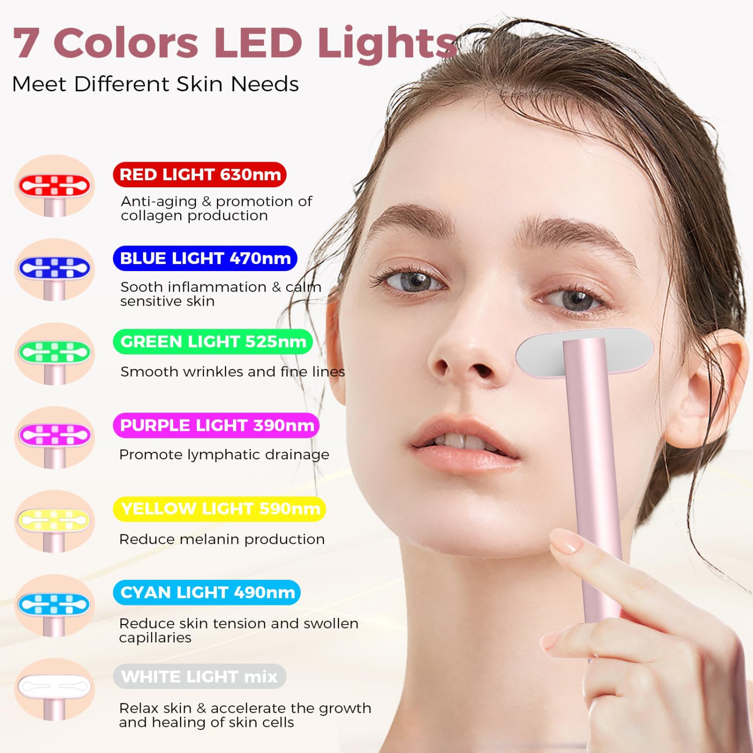 Lance thérapeutique pour le visage à lumière rouge, masseur pour les yeux EMS lumineux à 7 couleurs, outil de soins pour le visage et le cou pour les