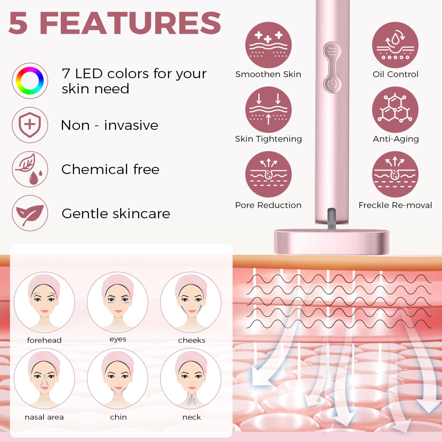 Lance thérapeutique pour le visage à lumière rouge, masseur pour les yeux EMS lumineux à 7 couleurs, outil de soins pour le visage et le cou pour les