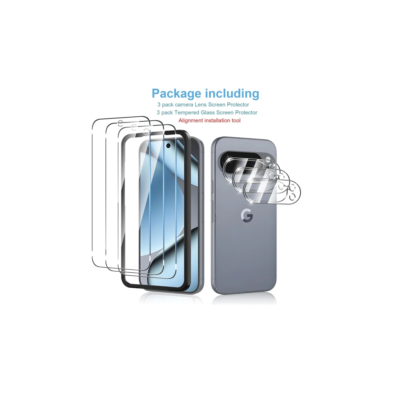 For Google Pixel 10 Pro XL 5G Screen Protector [3 Pack] + Camera Lens Protector [3 Pack], Tempered Glass with Alignment Tool, 9H Hardness,